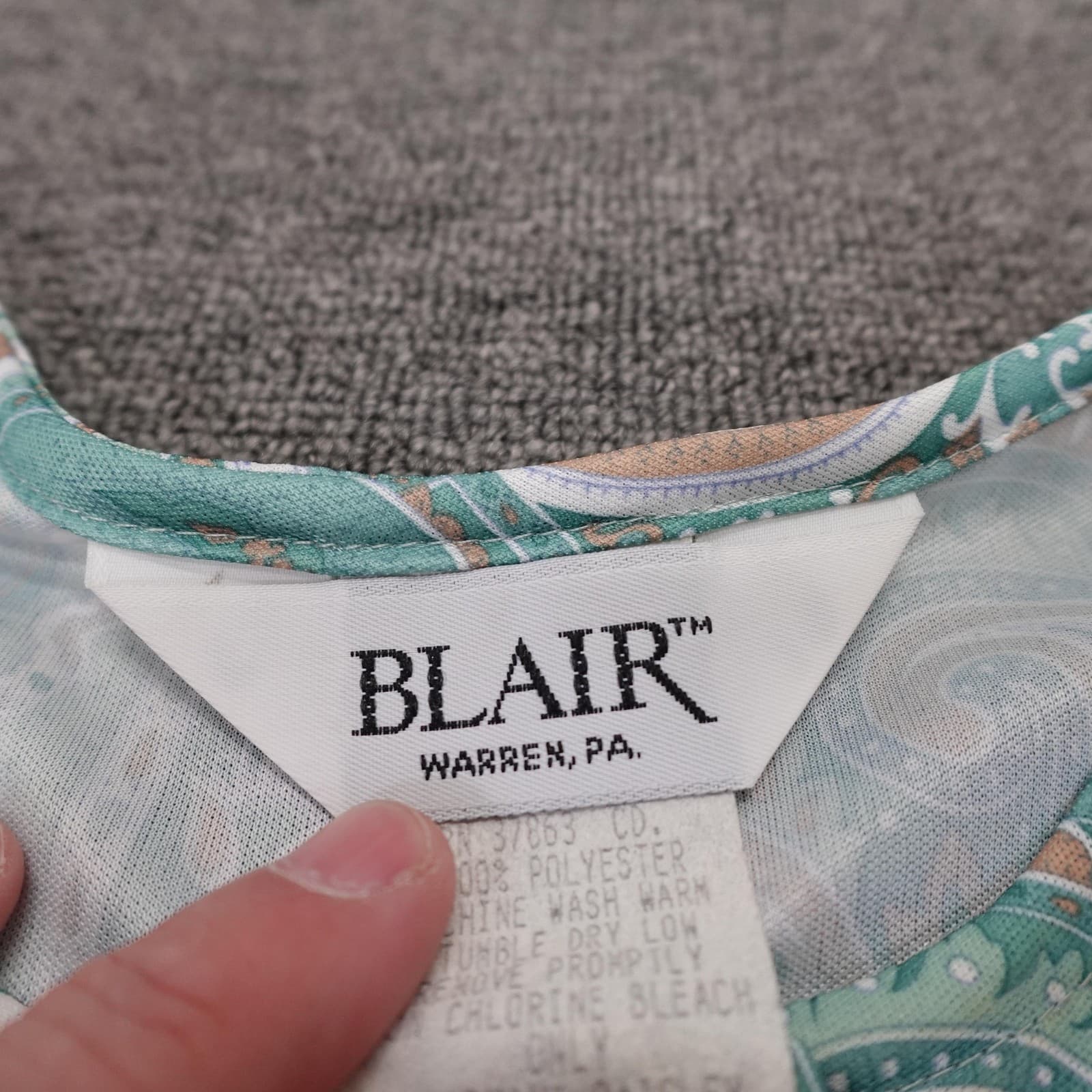 Vintage Blair Dress 12P Green Paisley 3/4 Sleeve Fit & Flare Prairie Cottage 80s - Thumbnail 3