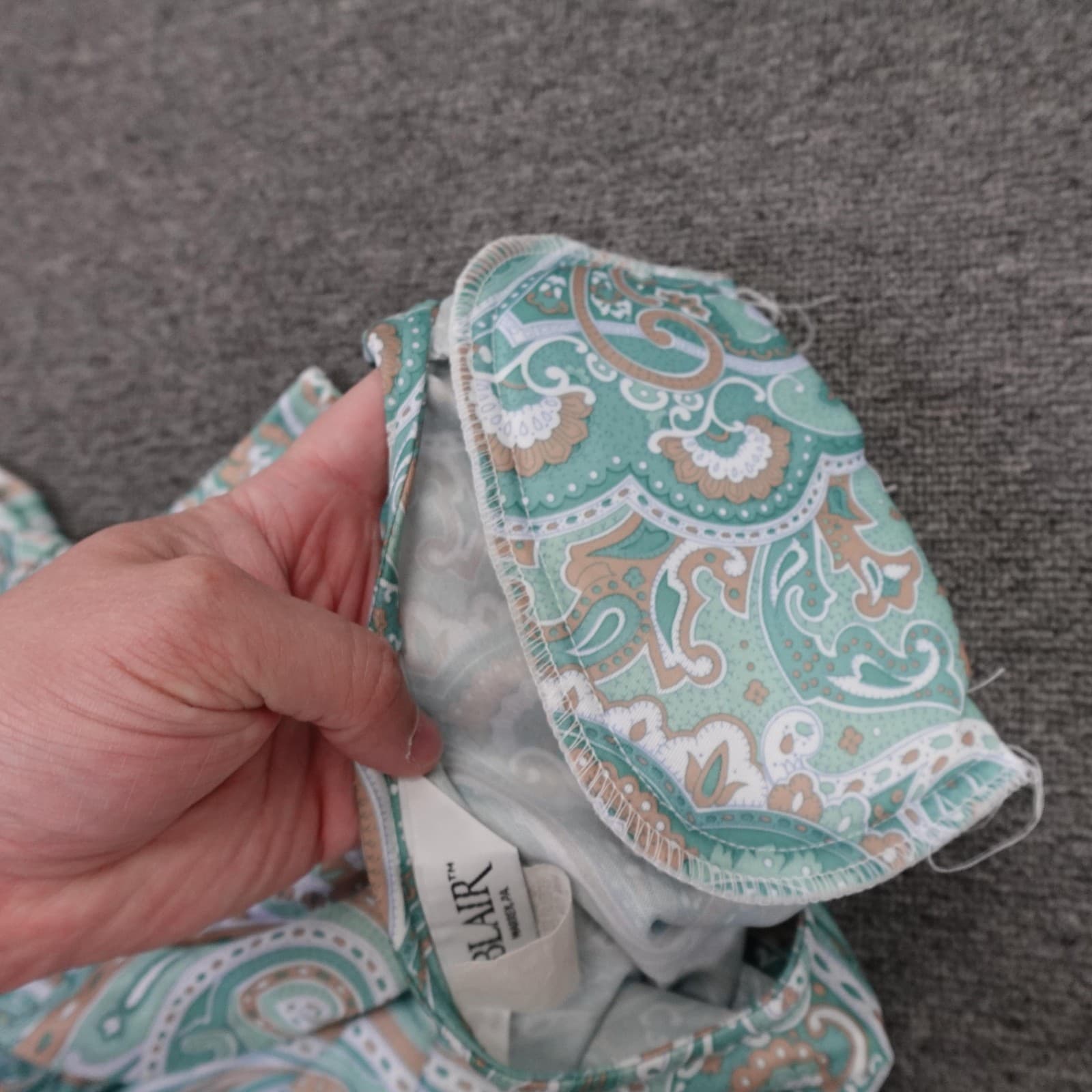 Vintage Blair Dress 12P Green Paisley 3/4 Sleeve Fit & Flare Prairie Cottage 80s - Thumbnail 5