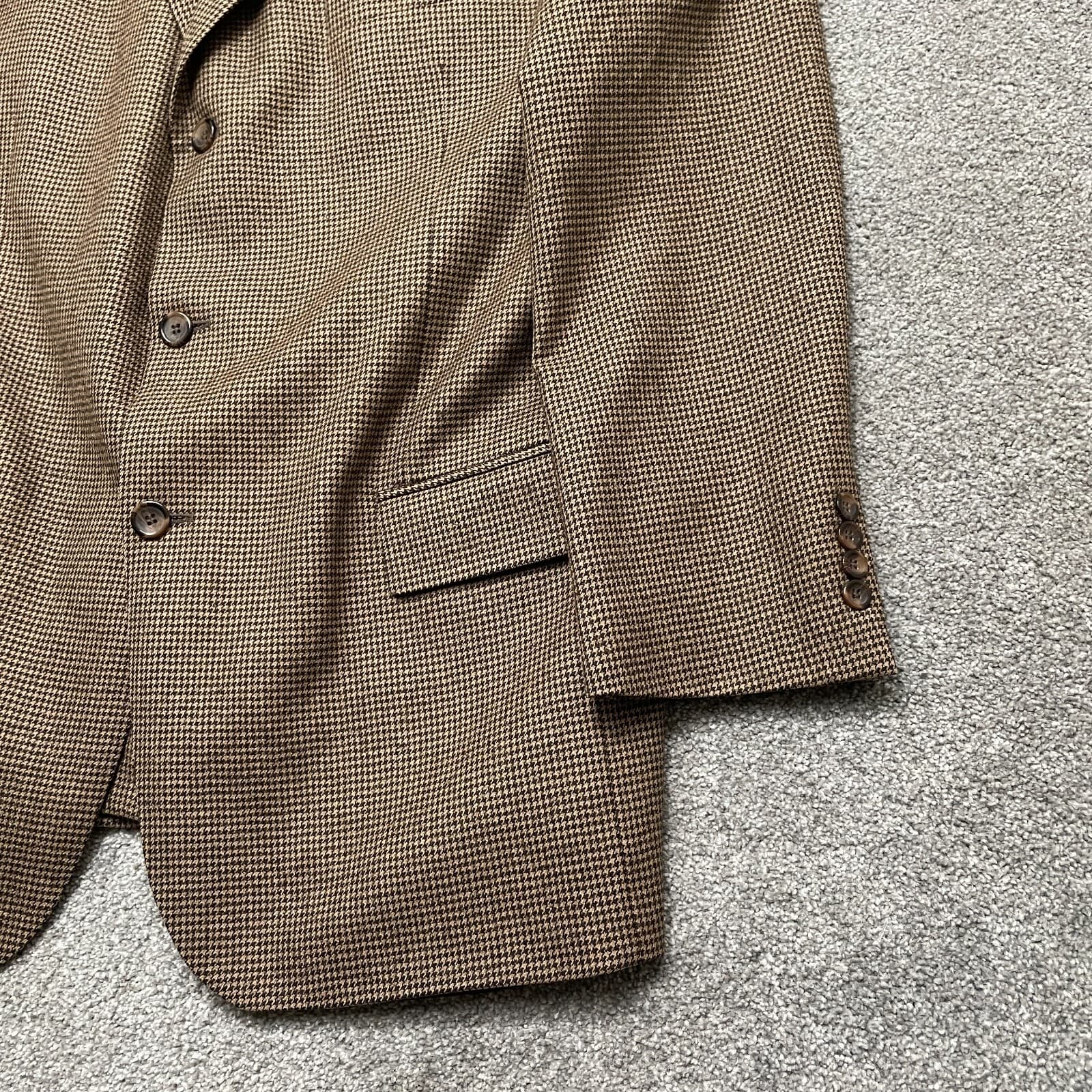 Harold Powell Blazer Jacket 44L Brown Houndstooth Loro Piana Wool Super 130s - Thumbnail 4