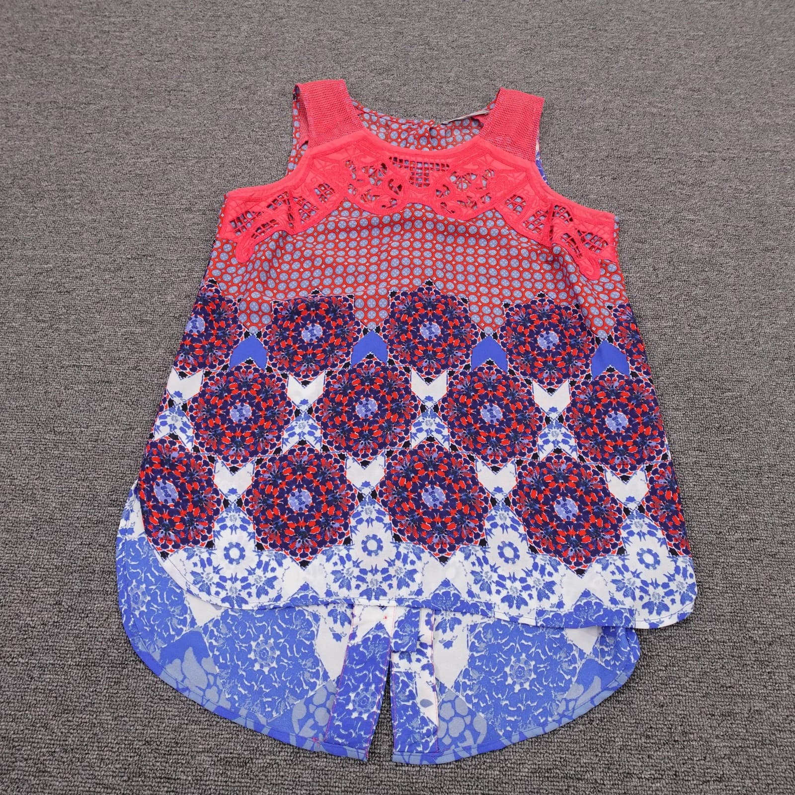 Daniel Rainn Tank Top Womens XS Multicolor Crochet Yoke Boho Tunic Sleeveless