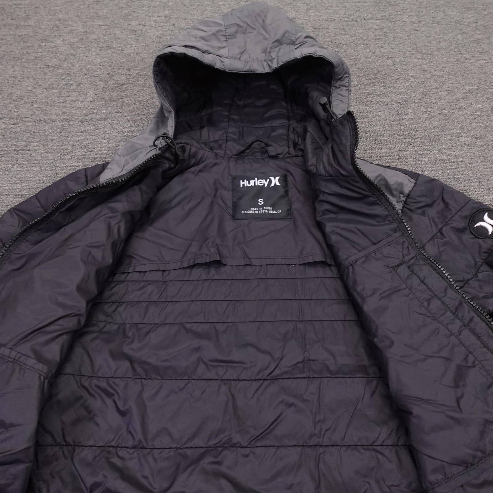 Hurley ThermalWall Jacket Mens Small Gray Hooded Packable Puffer Insulated Zip - Thumbnail 4