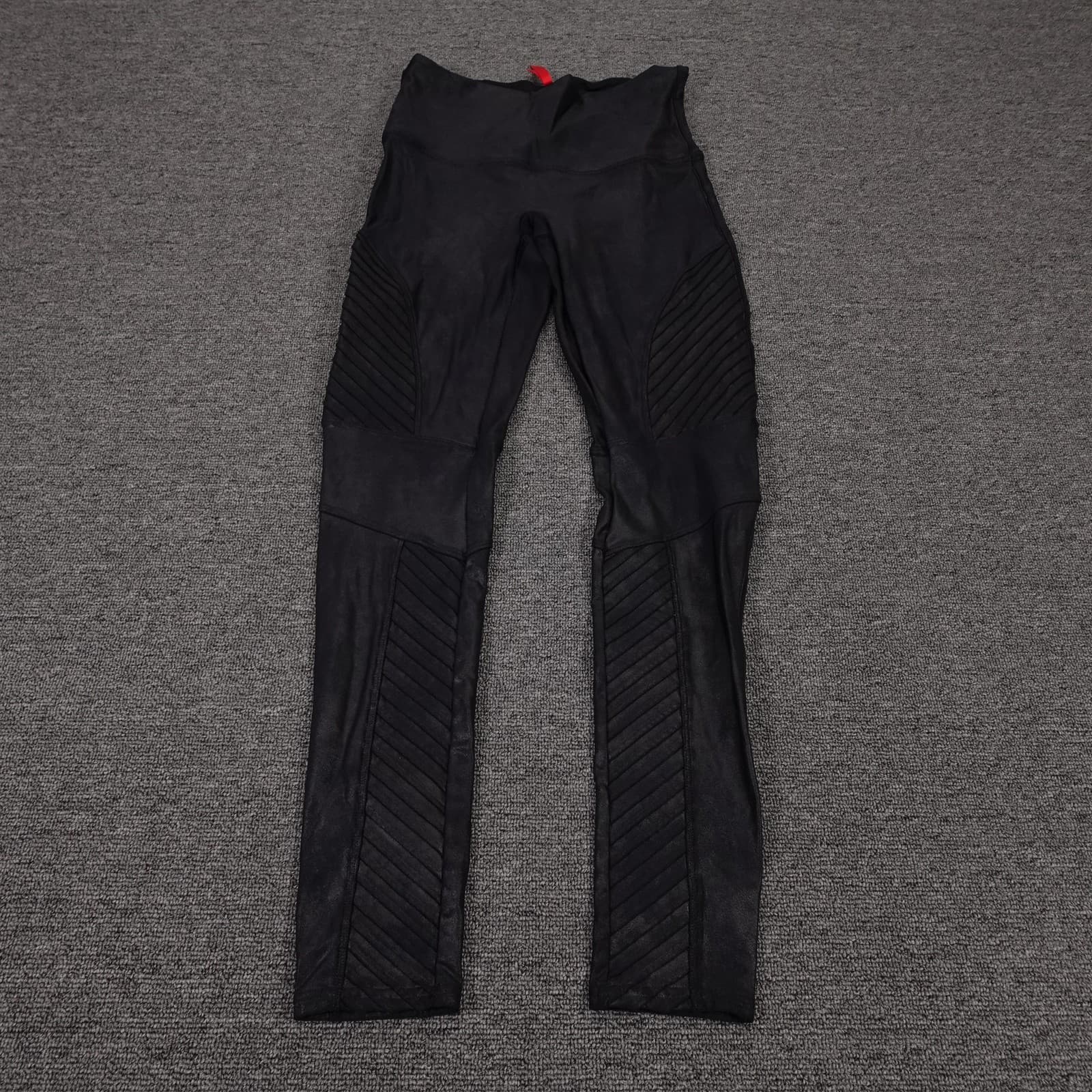 Spanx Leggings Womens Large Black Faux Leather Moto High Rise Shaping Stretch