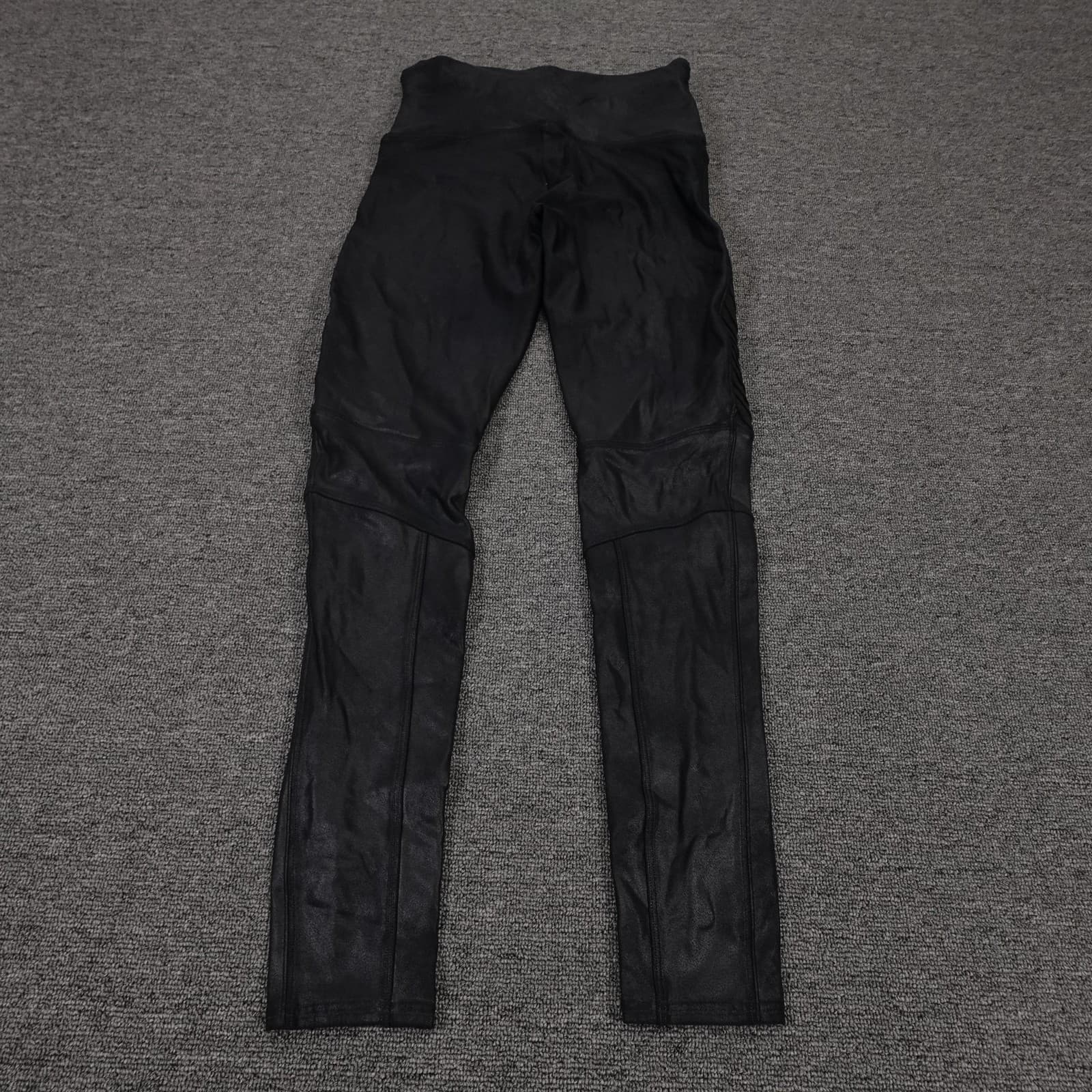 Spanx Leggings Womens Large Black Faux Leather Moto High Rise Shaping Stretch - Thumbnail 3