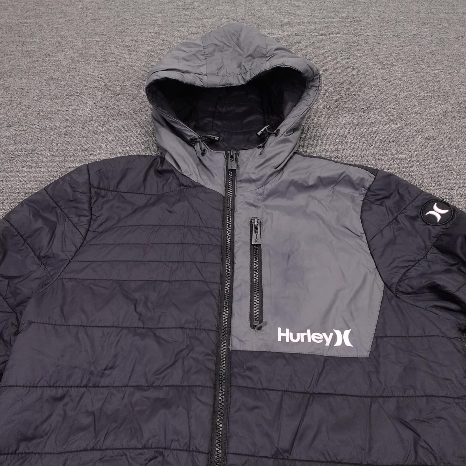 Hurley ThermalWall Jacket Mens Small Gray Hooded Packable Puffer Insulated Zip - Thumbnail 2