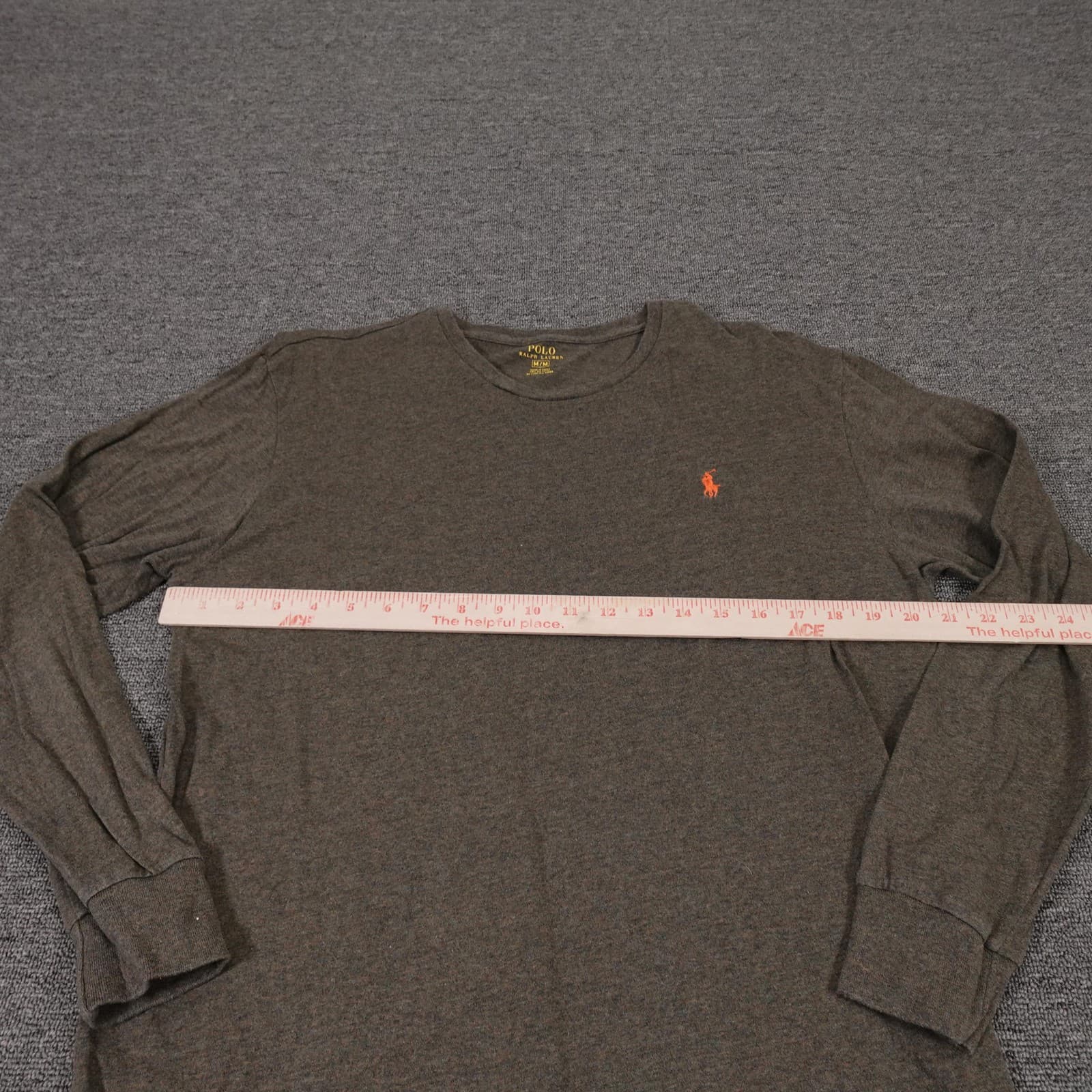 Polo Ralph Lauren Shirt Mens Medium Brown Long Sleeve Tagless Tee Red Pony Logo - Thumbnail 3