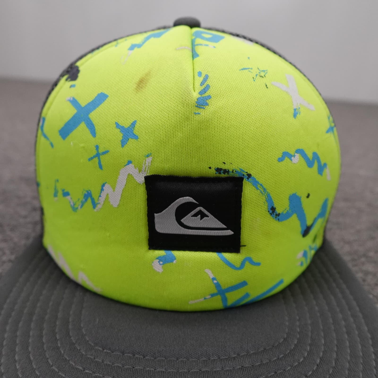Quiksilver Hat Cap Snap Back Mens One Size Yellow Gray Mesh Trucker Baseball - Thumbnail 2