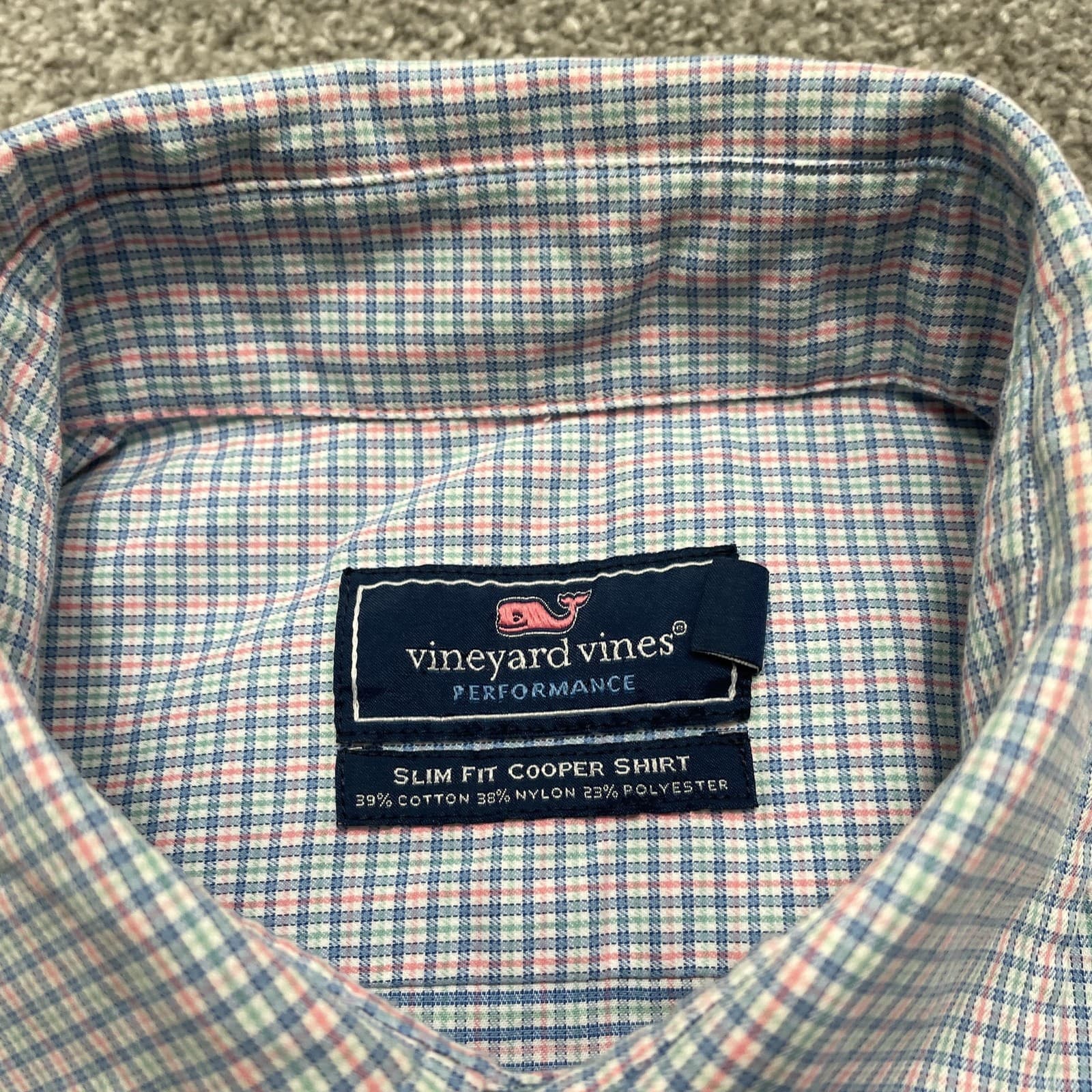 Vineyard Vines Shirt Medium Plaid Blue Pink Plaid Performance Preppy Office - Thumbnail 3