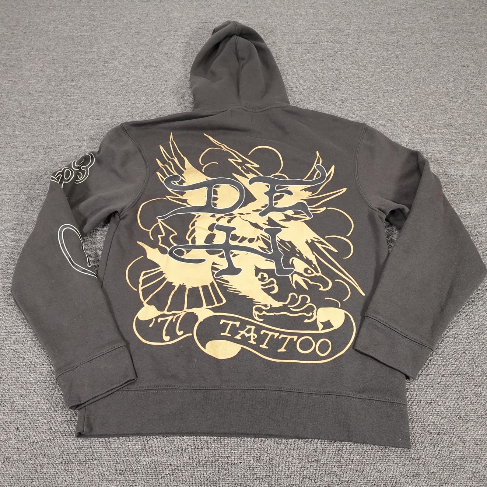Ed Hardy Hoodie Mens Medium Gray Panther Eagle Tattoo Graphic Pullover Fleece - Thumbnail 7