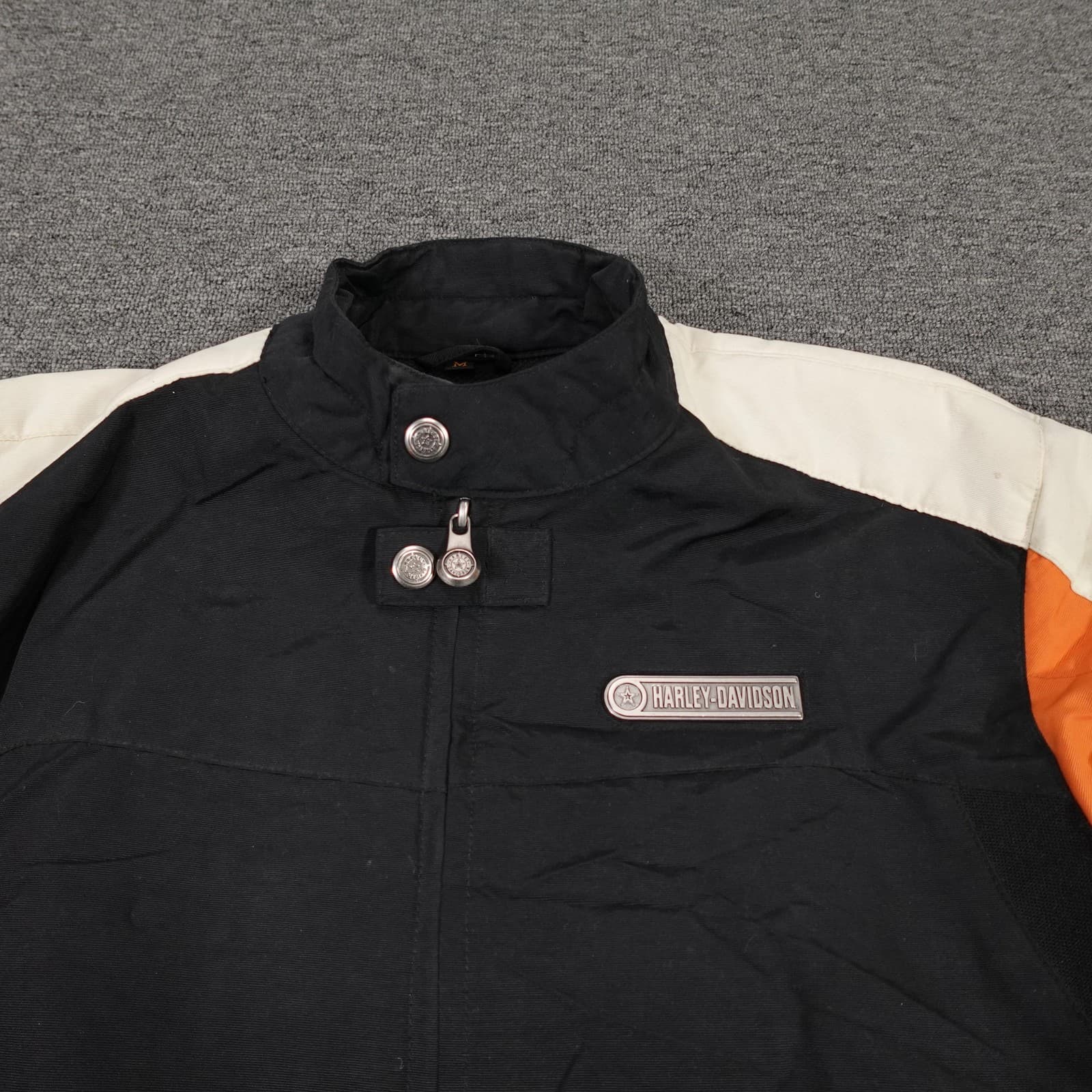 Vintage Harley Davidson Jacket Mens Medium Black Orange Riding Motorcycle Y2k - Thumbnail 2