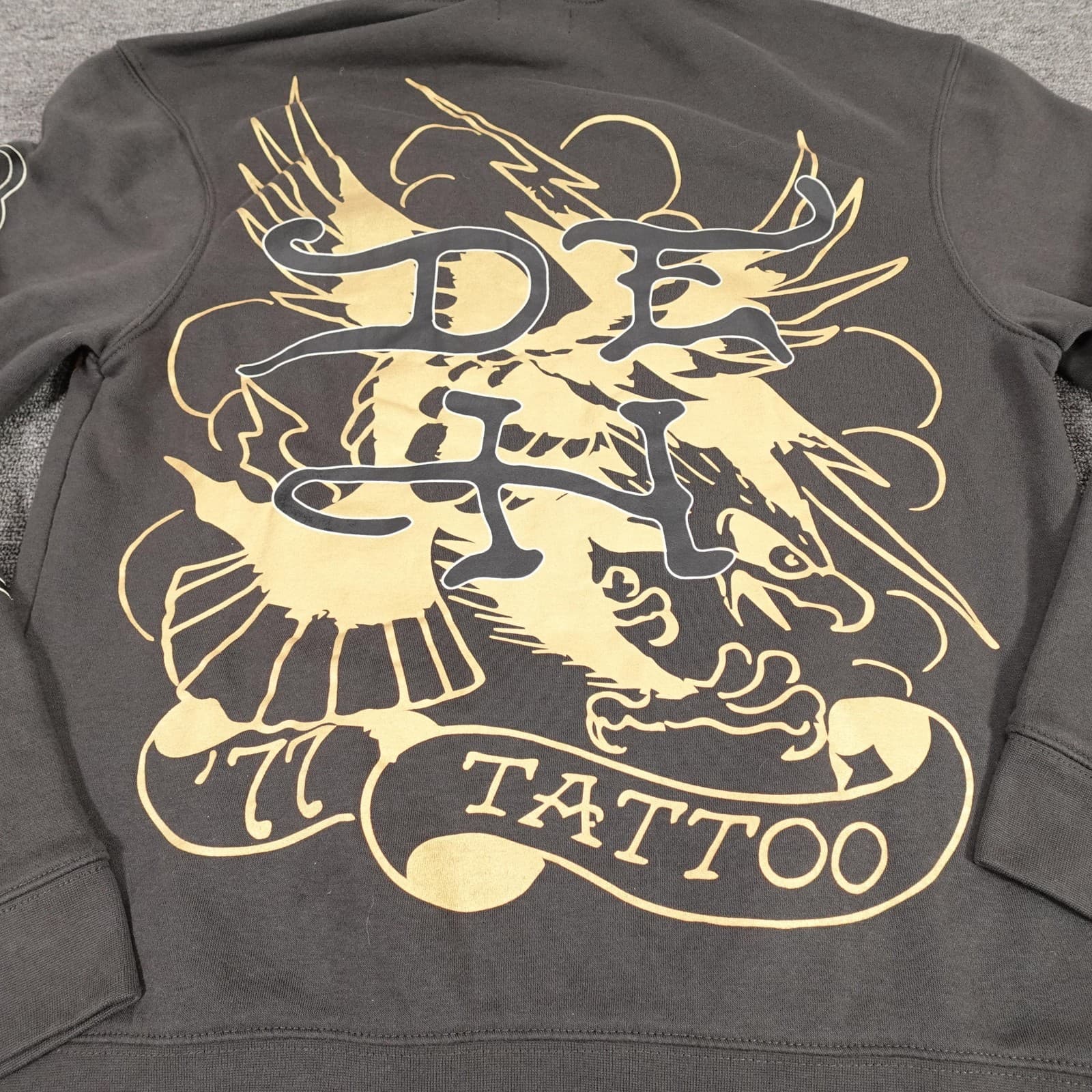 Ed Hardy Hoodie Mens Medium Gray Panther Eagle Tattoo Graphic Pullover Fleece - Thumbnail 8