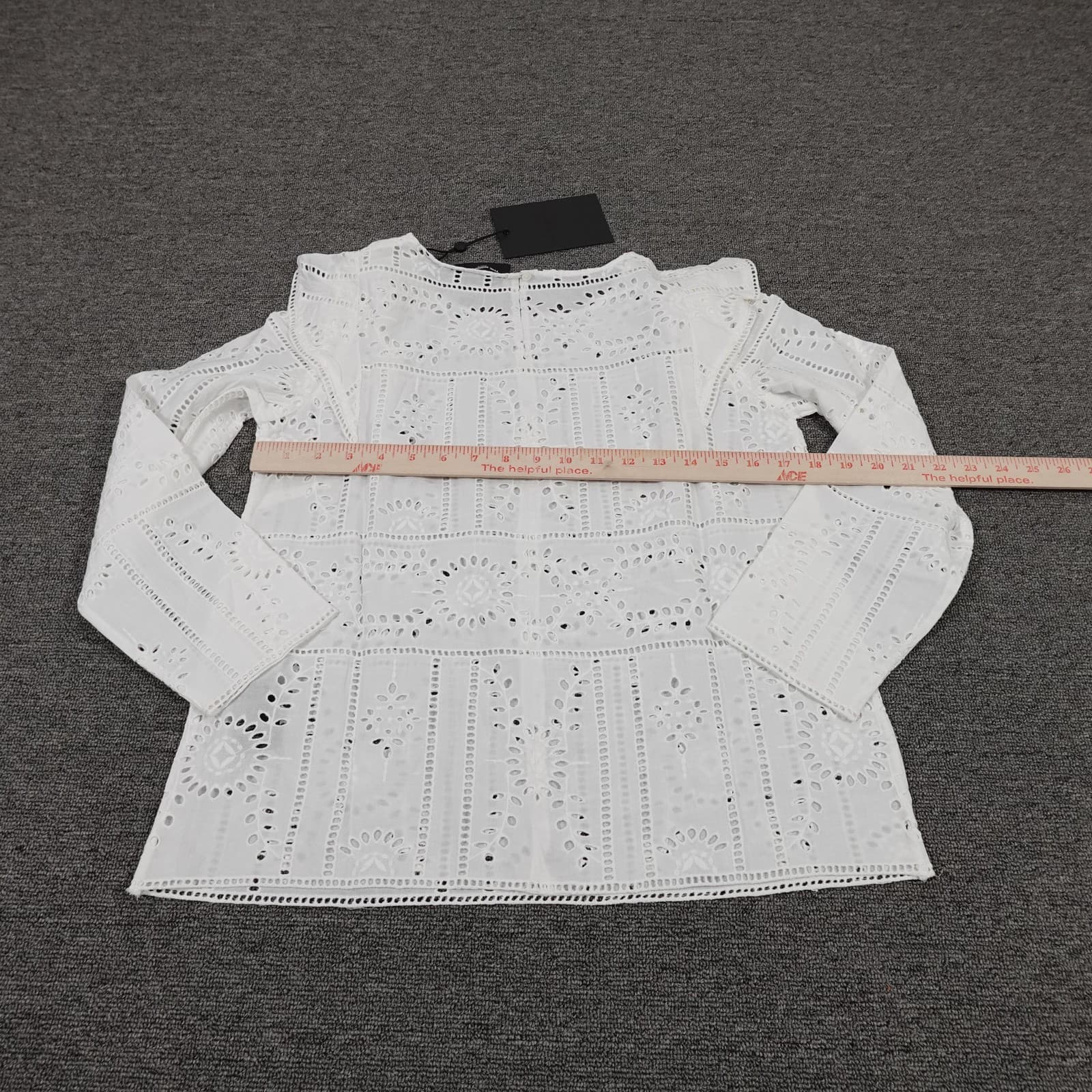 The Kooples Top 2 White Floral Eyelet Lace Ruffle Cold Shoulder Blouse Ladies - Thumbnail 6