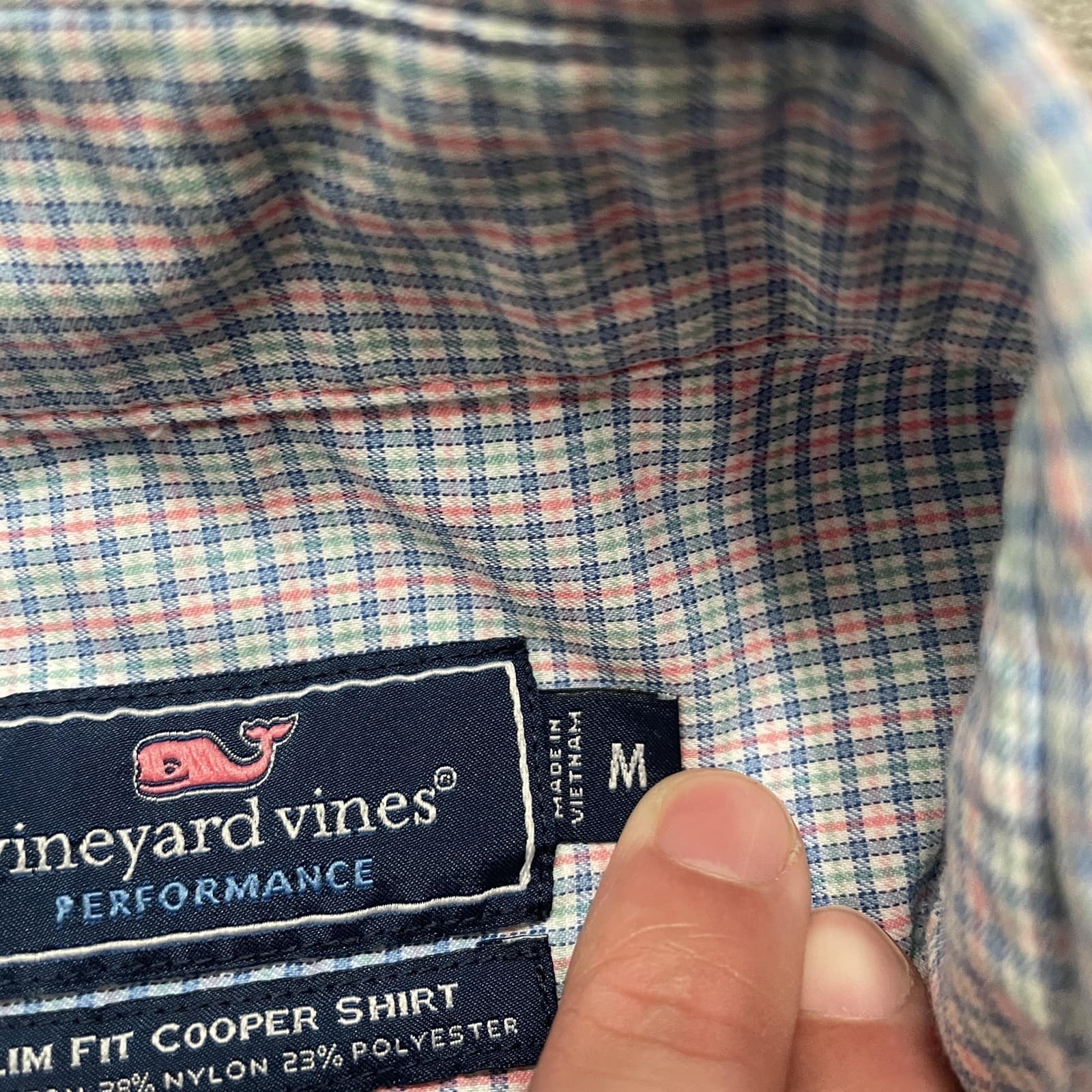 Vineyard Vines Shirt Medium Plaid Blue Pink Plaid Performance Preppy Office - Thumbnail 4