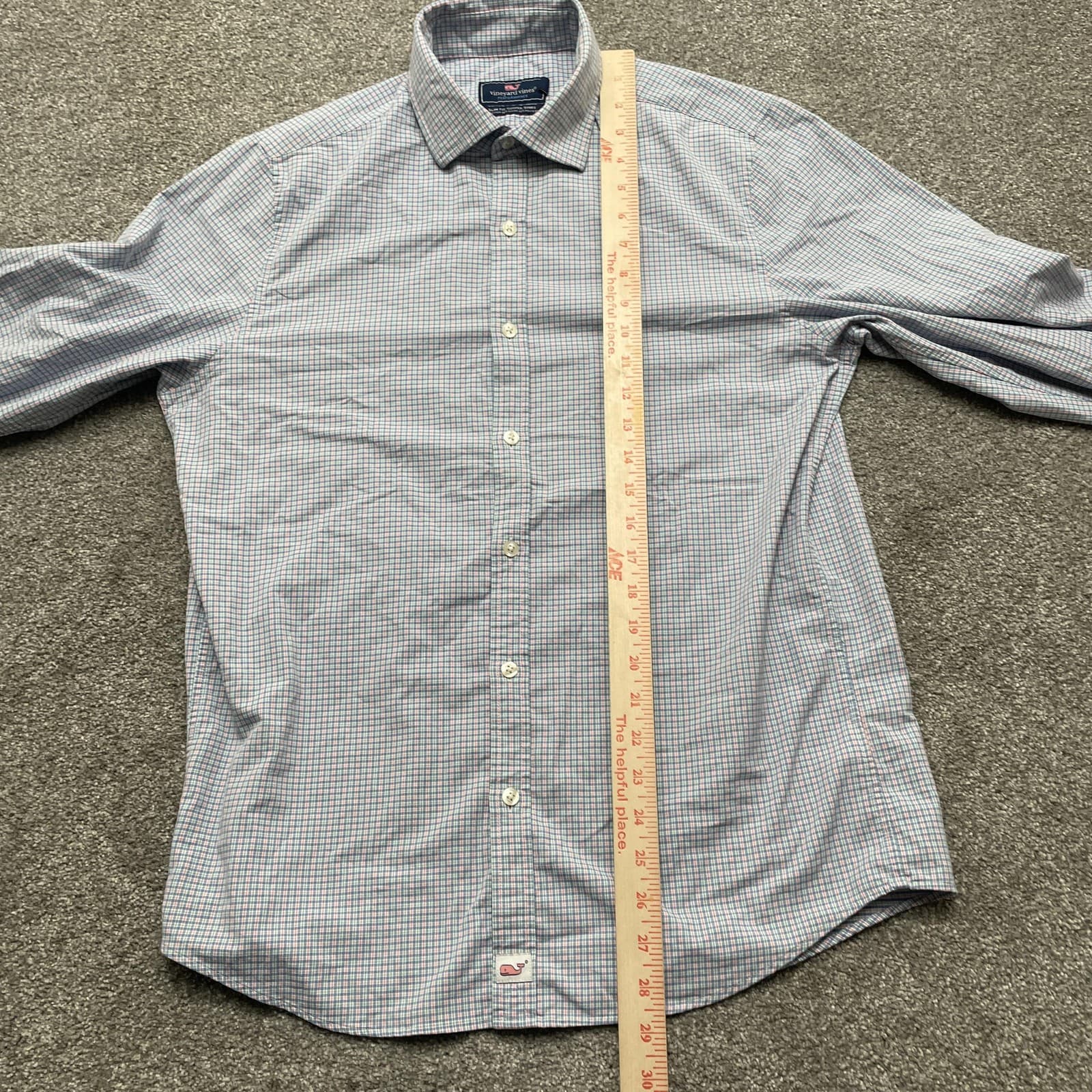 Vineyard Vines Shirt Medium Plaid Blue Pink Plaid Performance Preppy Office - Thumbnail 6