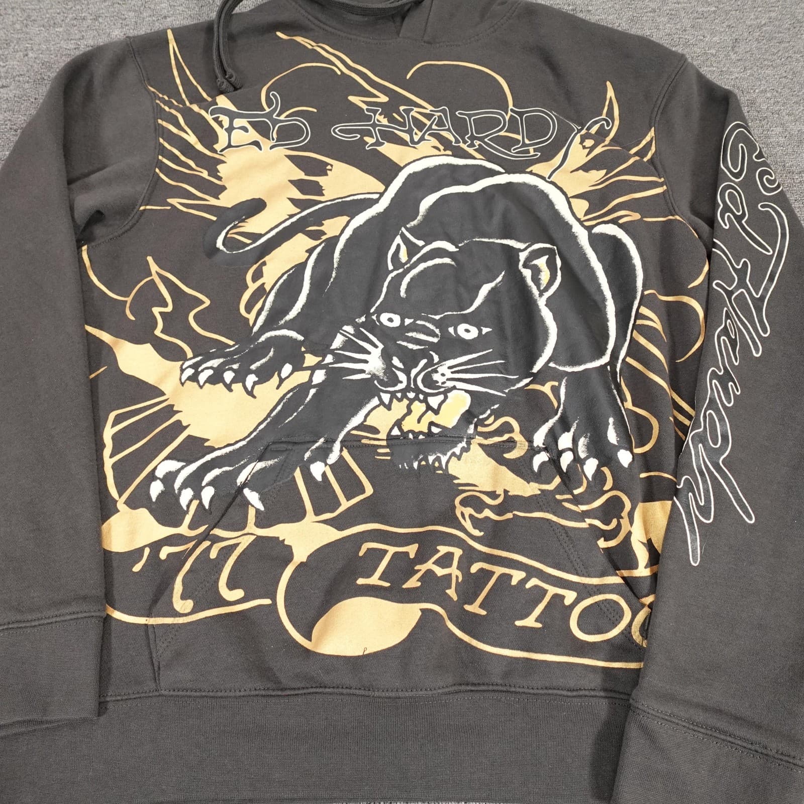 Ed Hardy Hoodie Mens Medium Gray Panther Eagle Tattoo Graphic Pullover Fleece - Thumbnail 2