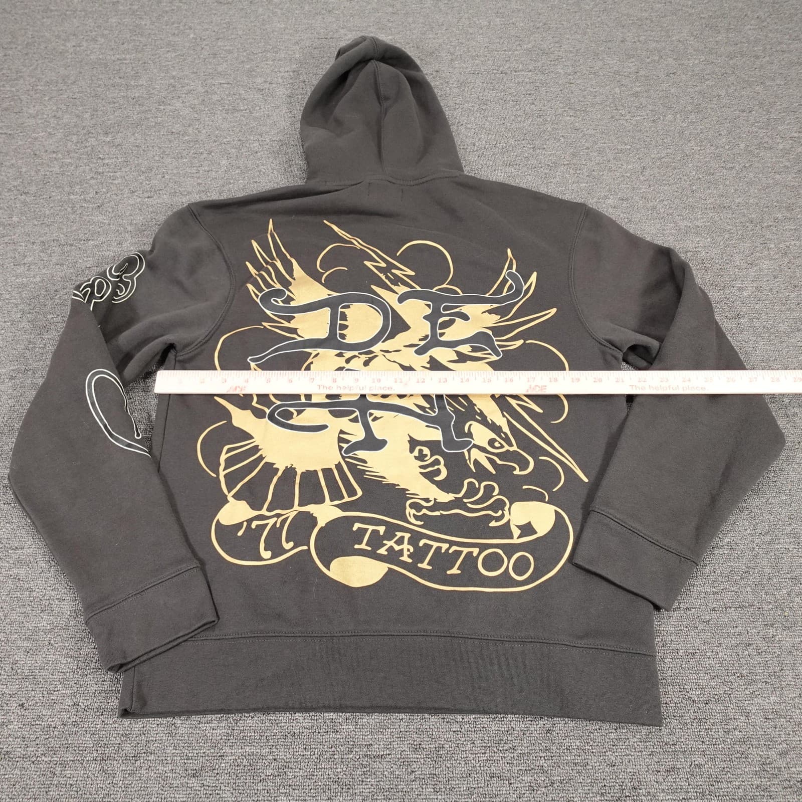 Ed Hardy Hoodie Mens Medium Gray Panther Eagle Tattoo Graphic Pullover Fleece - Thumbnail 9