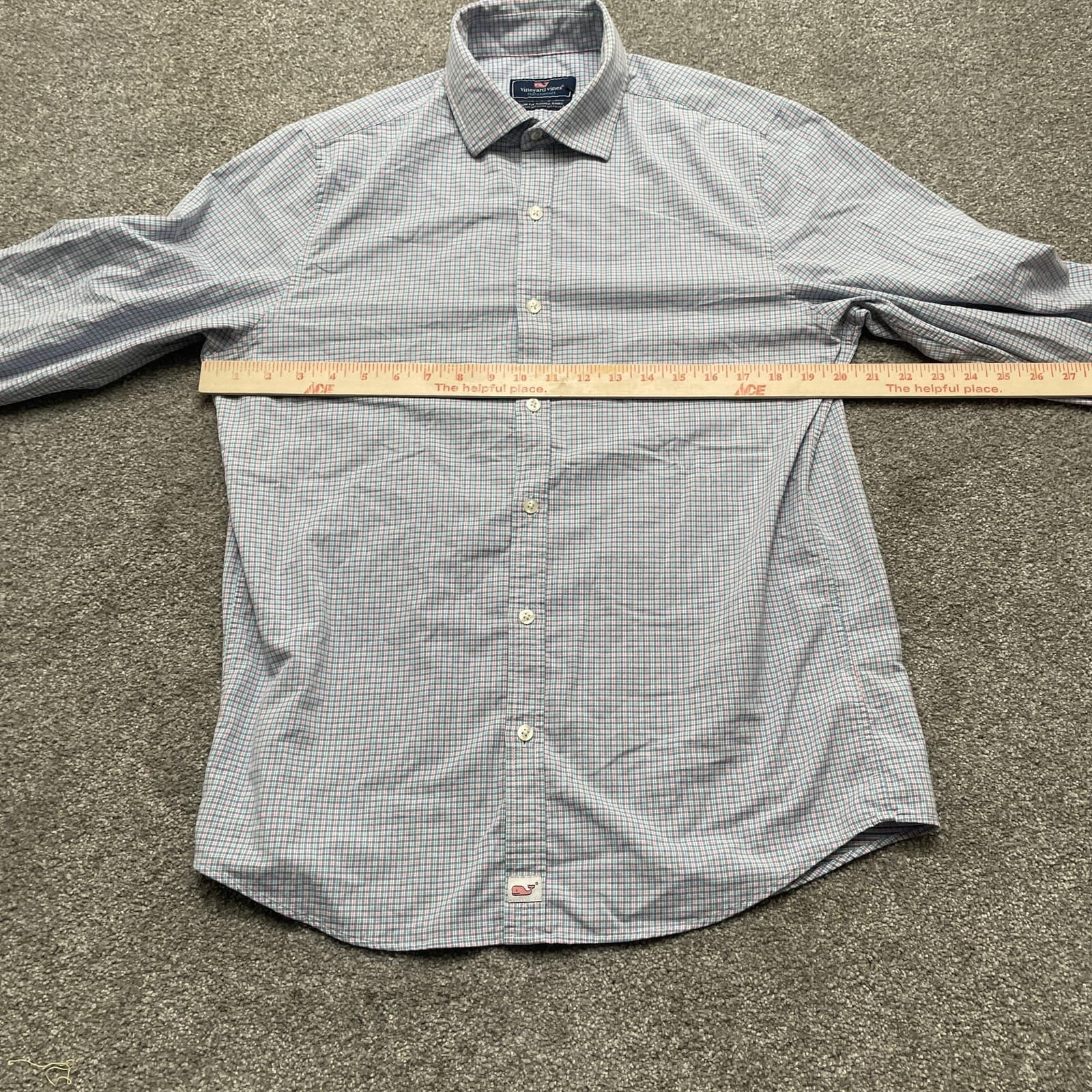 Vineyard Vines Shirt Medium Plaid Blue Pink Plaid Performance Preppy Office - Thumbnail 5
