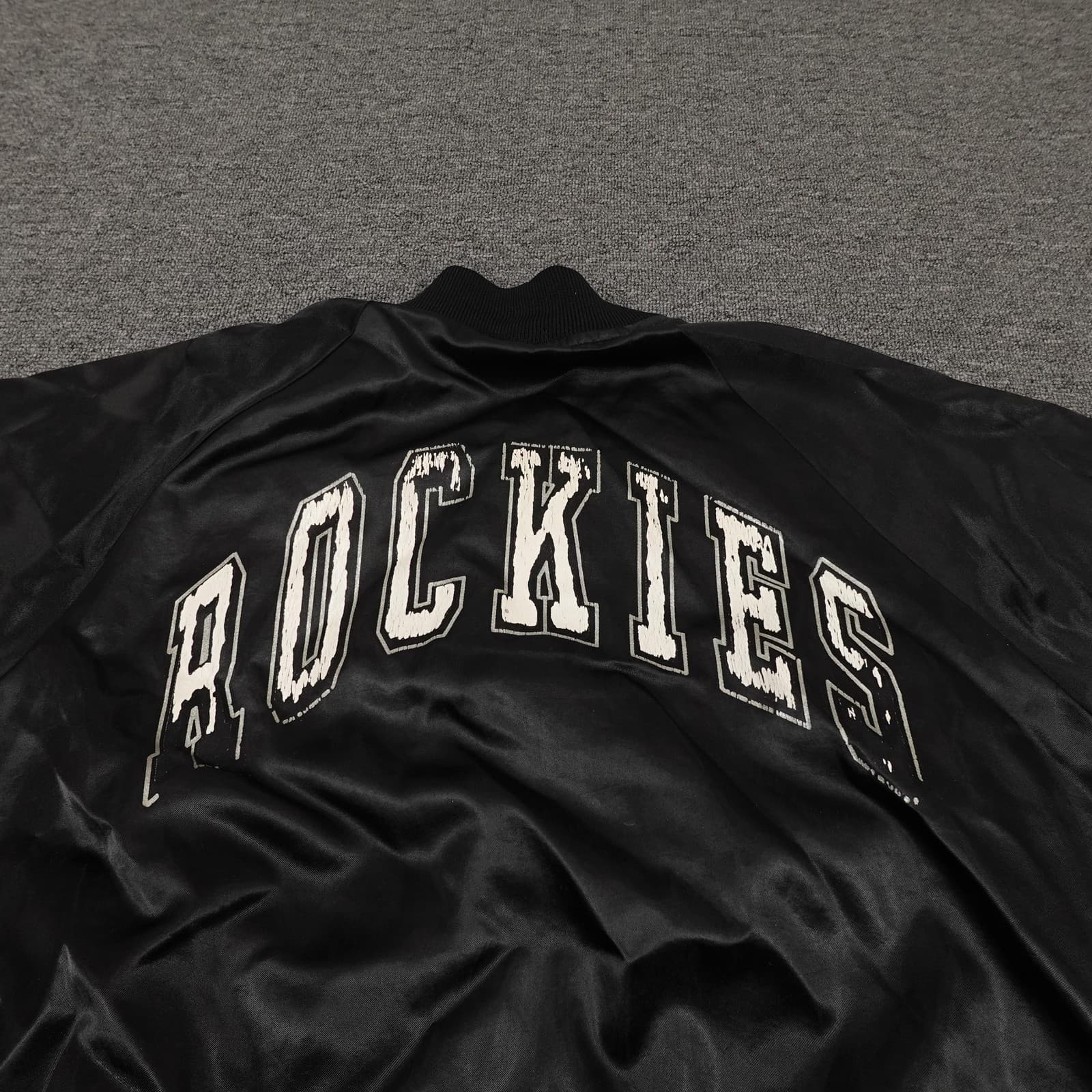 Vintage Colorado Rockies Bomber Jacket Medium Black Satin MLB Baseball 90s - Thumbnail 7