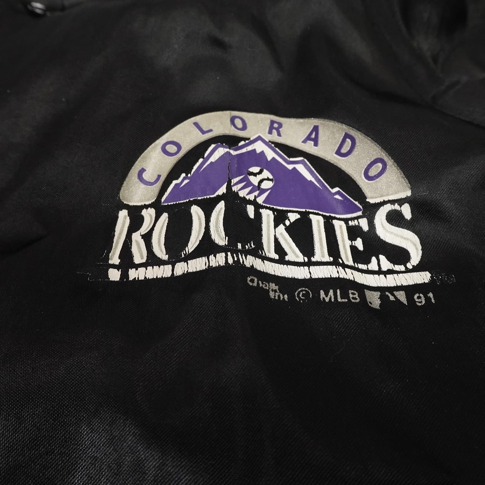 Vintage Colorado Rockies Bomber Jacket Medium Black Satin MLB Baseball 90s - Thumbnail 4