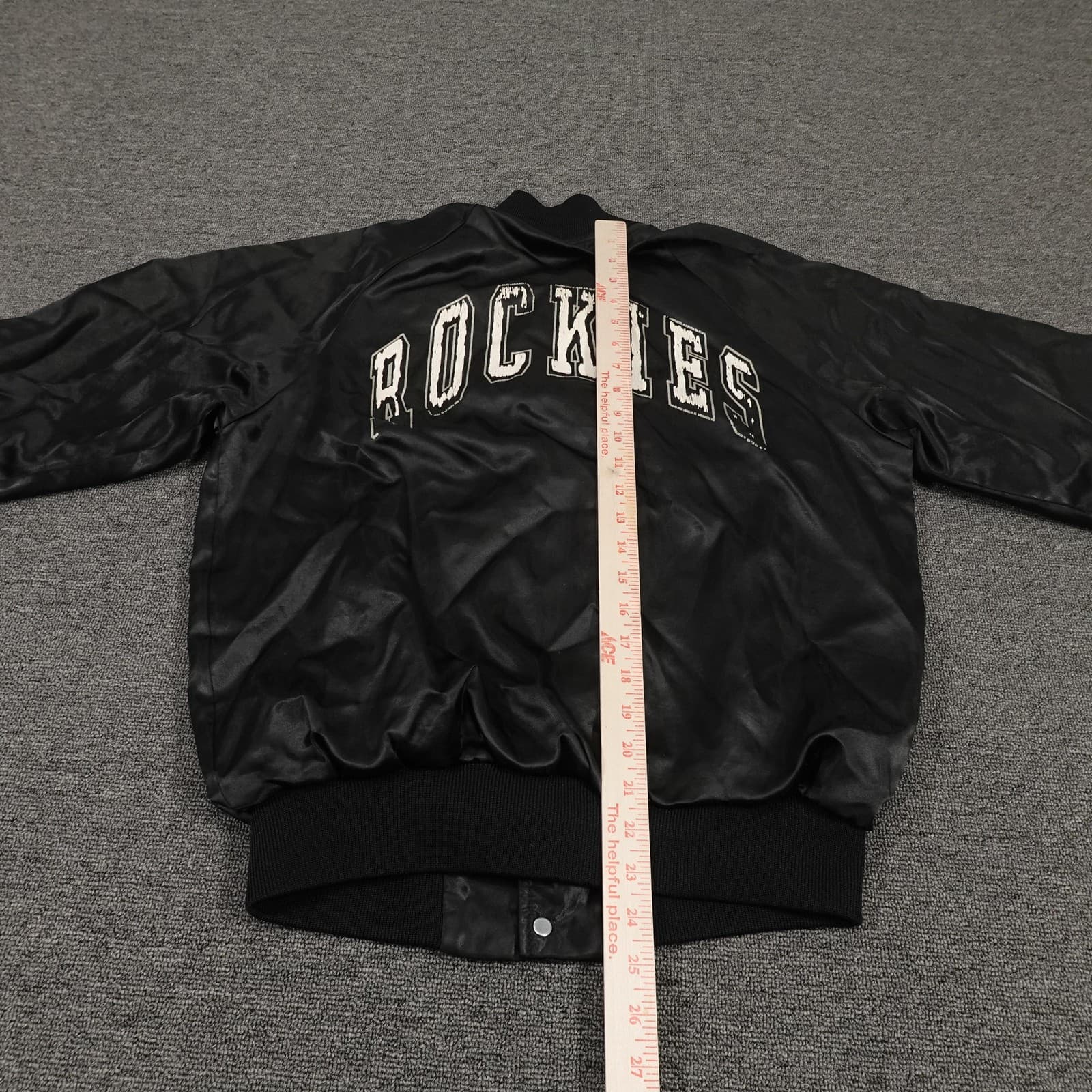 Vintage Colorado Rockies Bomber Jacket Medium Black Satin MLB Baseball 90s - Thumbnail 10