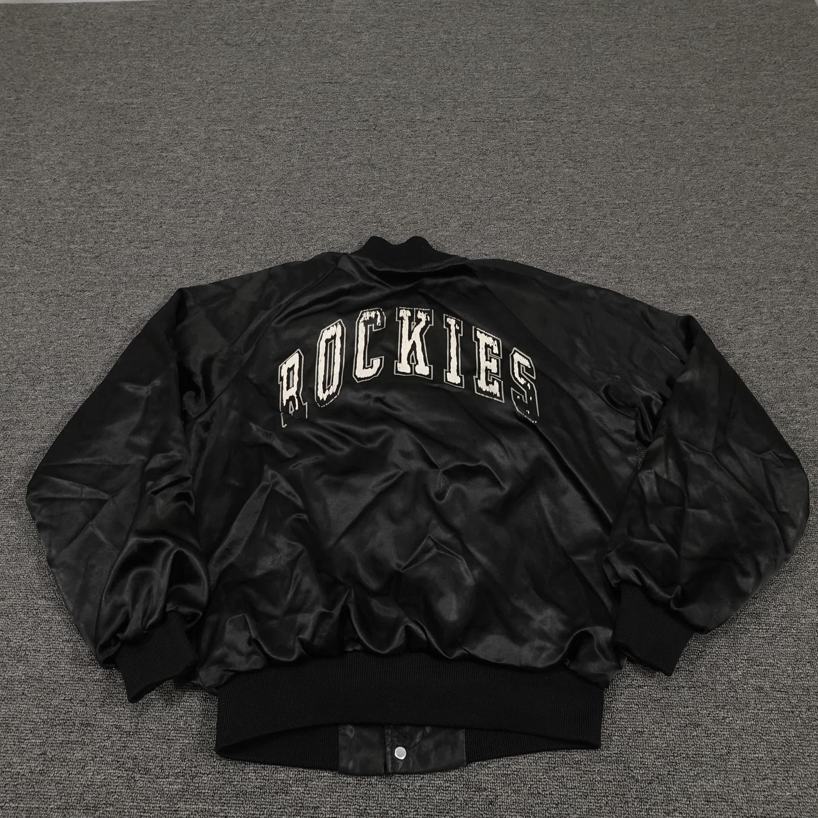 Vintage Colorado Rockies Bomber Jacket Medium Black Satin MLB Baseball 90s - Thumbnail 6