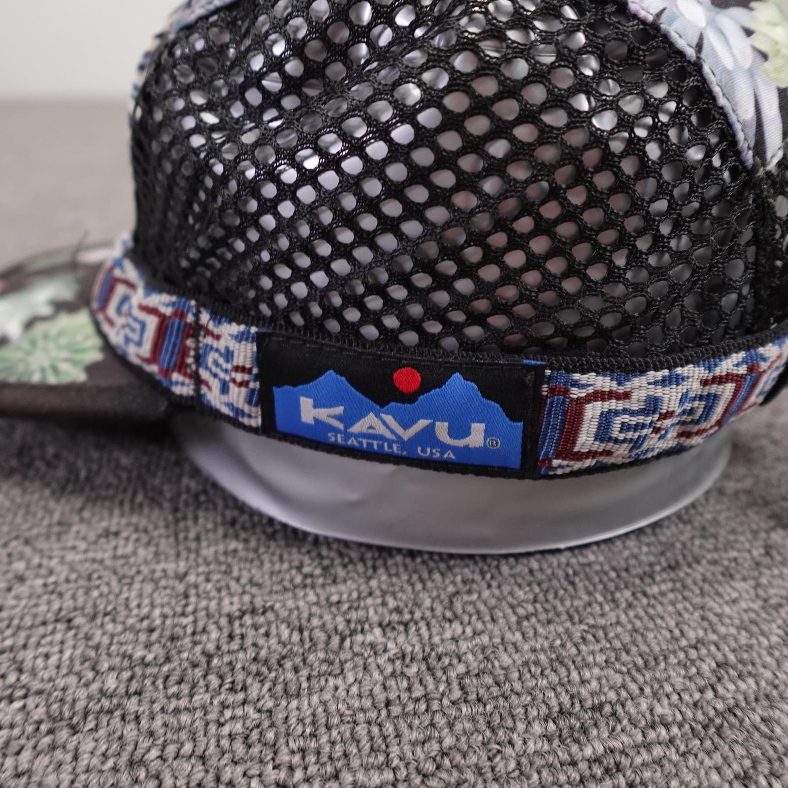 KAVU Hat Cap Strap Back Mens M Black Floral Mesh 5 Panel Outdoor Summer Camping - Thumbnail 4