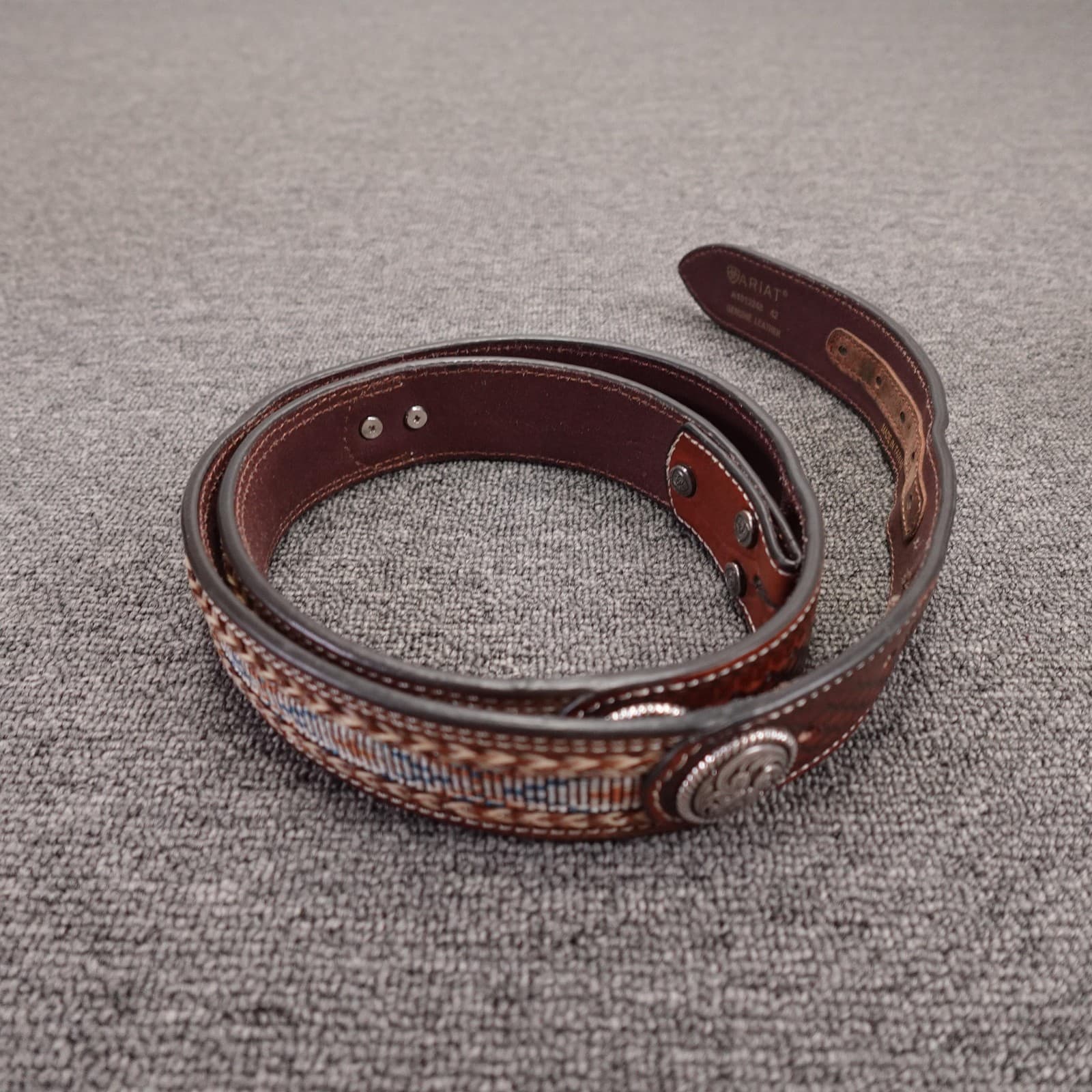 Ariat Belt Mens 42 Brown Leather Beaded Western Concho Geometric Adjustable