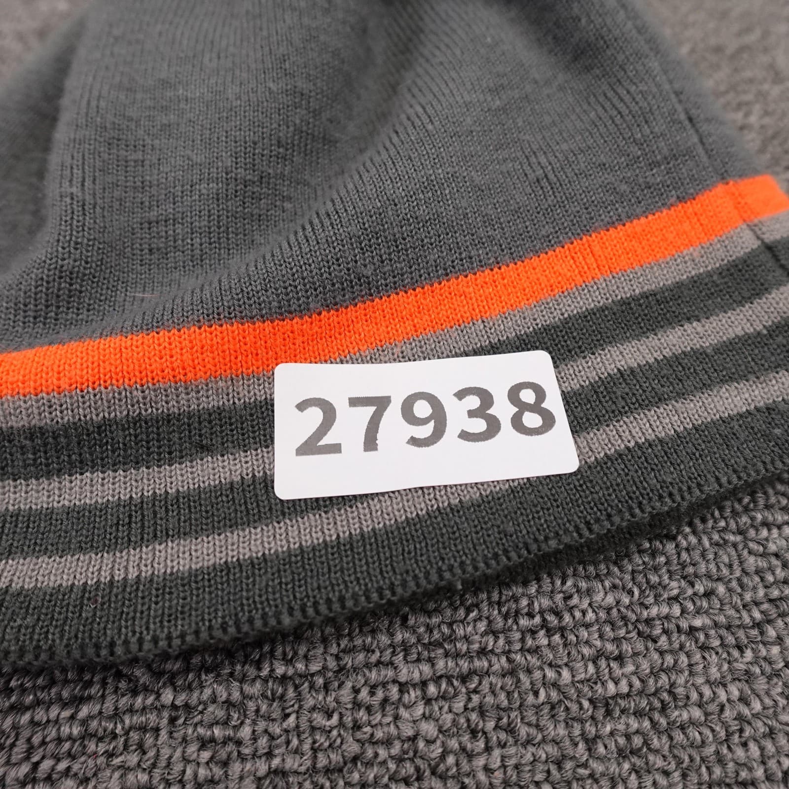 Adidas Hat Beanie Fitted Mens One Size Gray Orange Striped Knit Climawarm Winter - Thumbnail 3