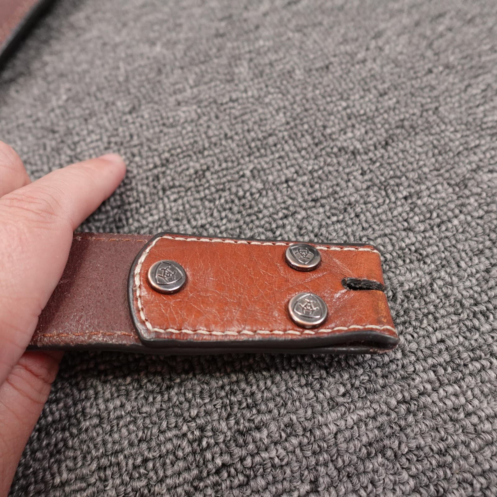 Ariat Belt Mens 42 Brown Leather Beaded Western Concho Geometric Adjustable - Thumbnail 4