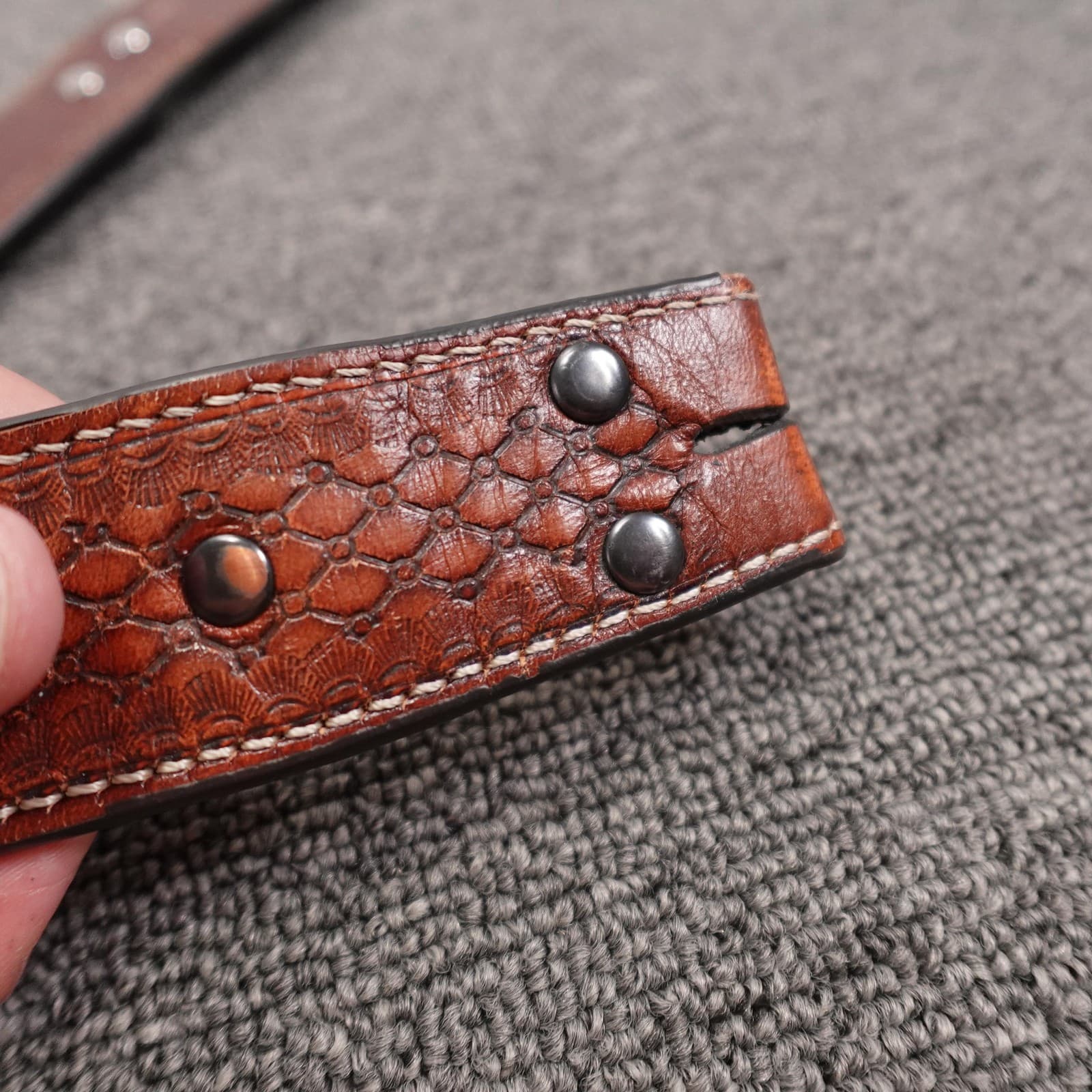Ariat Belt Mens 42 Brown Leather Beaded Western Concho Geometric Adjustable - Thumbnail 5