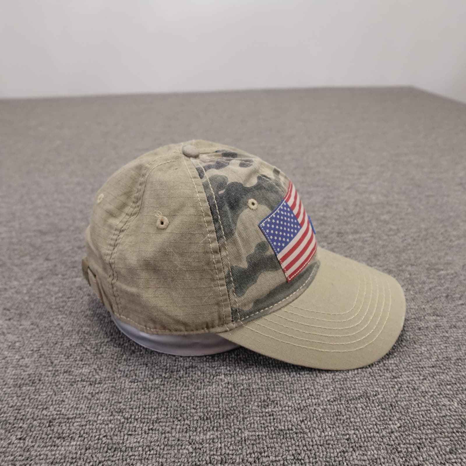 CAT Hat Cap Strap Back Mens One Size Beige Camo USA Flag Patriotic Baseball - Thumbnail 6