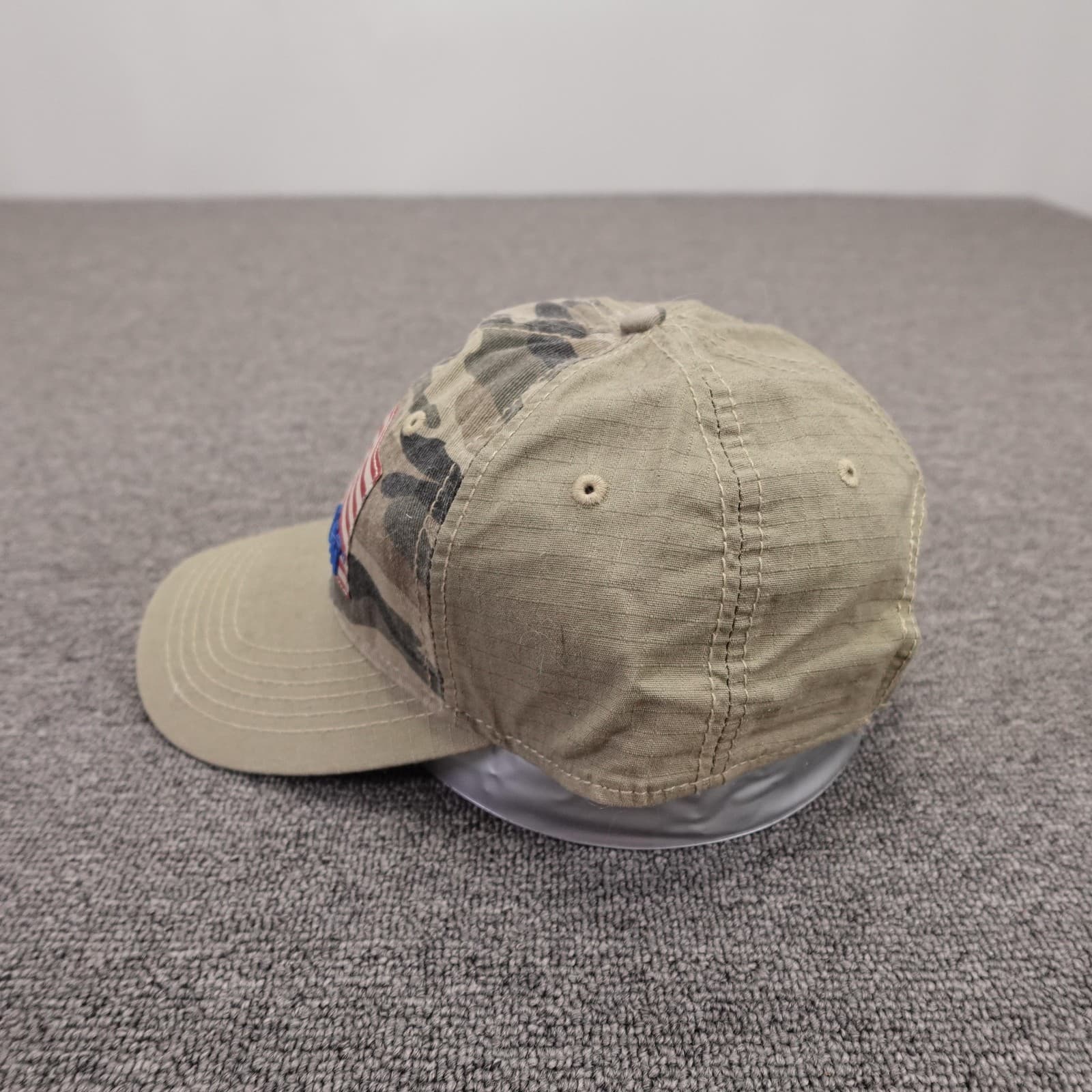 CAT Hat Cap Strap Back Mens One Size Beige Camo USA Flag Patriotic Baseball - Thumbnail 3