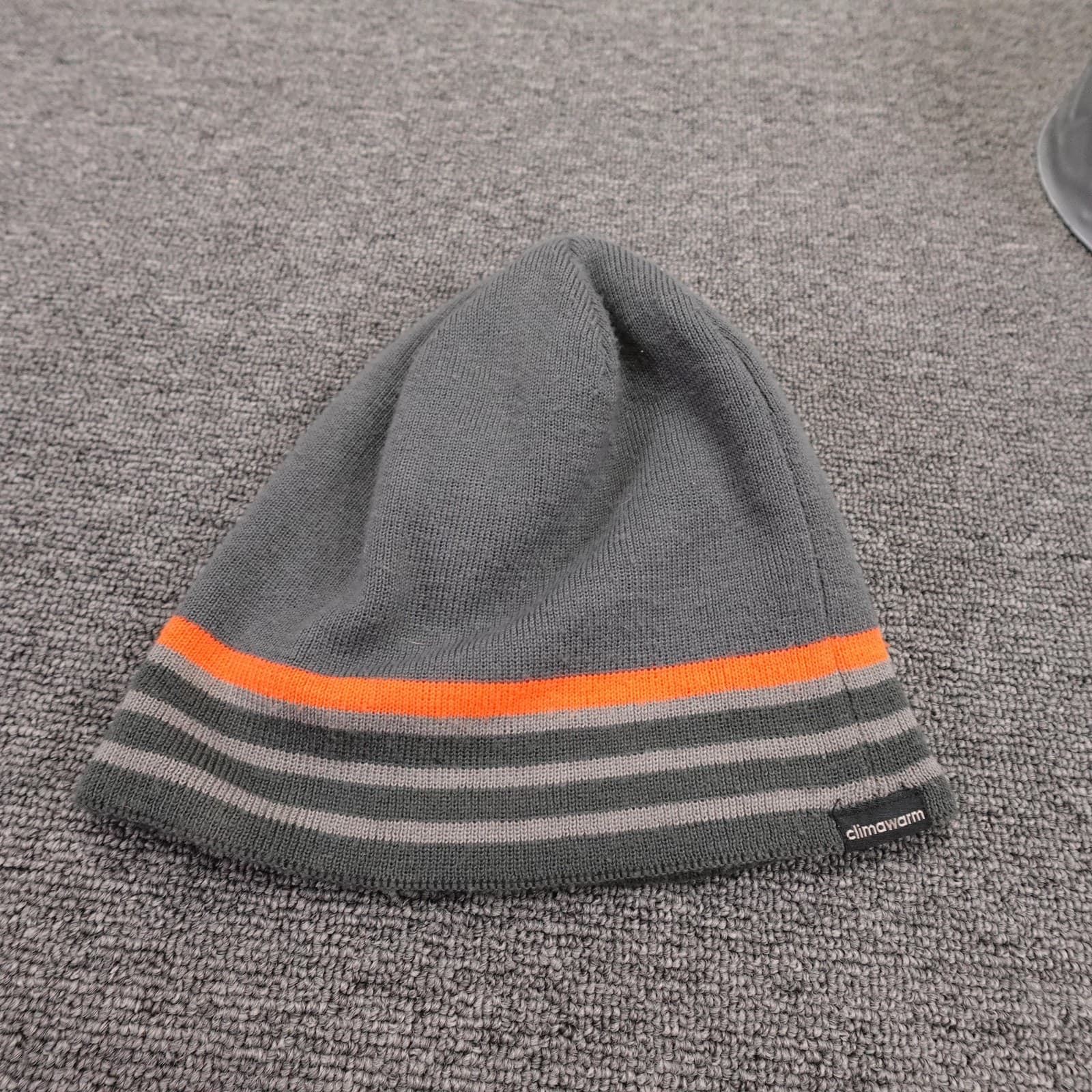 Adidas Hat Beanie Fitted Mens One Size Gray Orange Striped Knit Climawarm Winter - Thumbnail 2