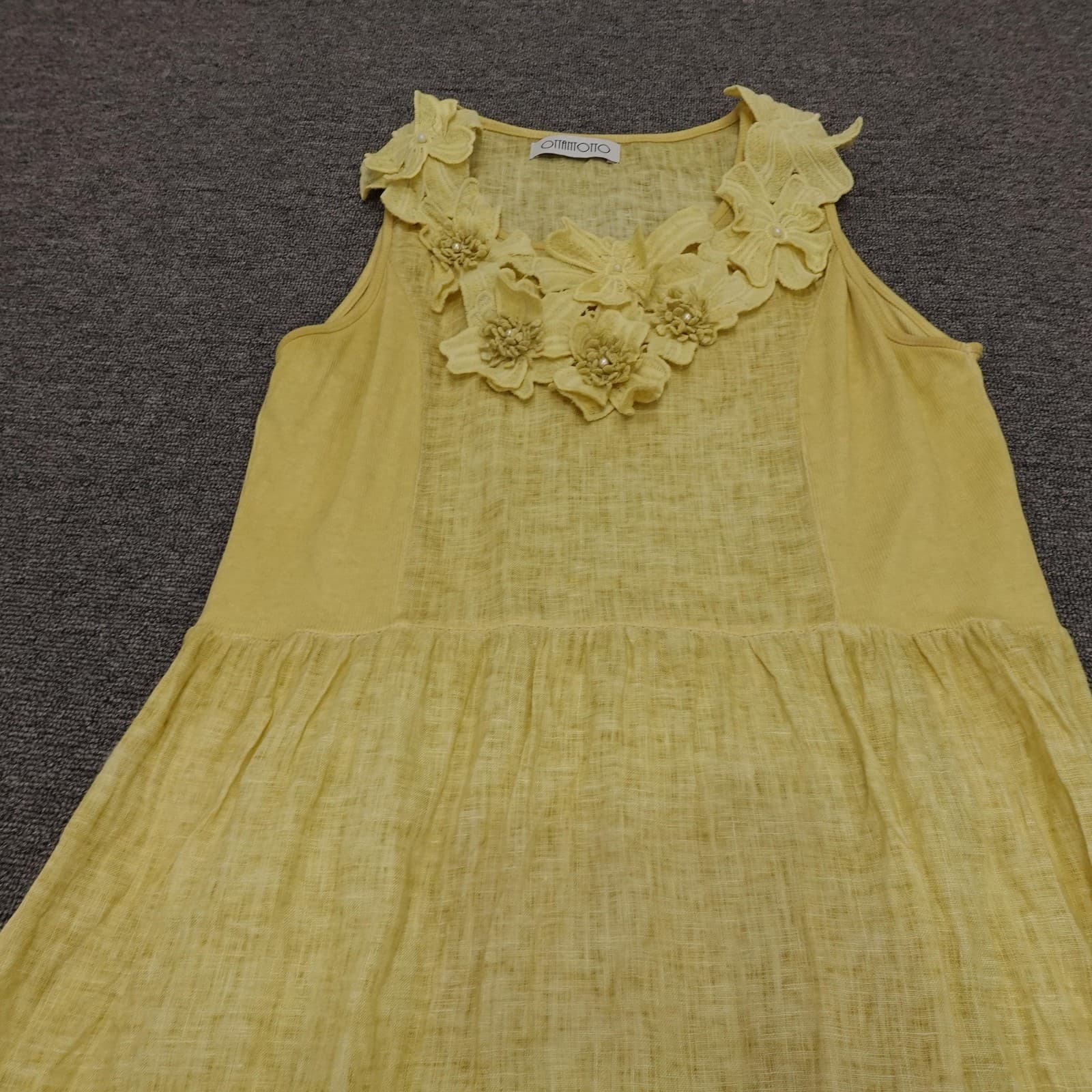 OTTANTOTTO Dress Womens Medium Yellow Floral Applique Lace Hem Sundress - Thumbnail 2