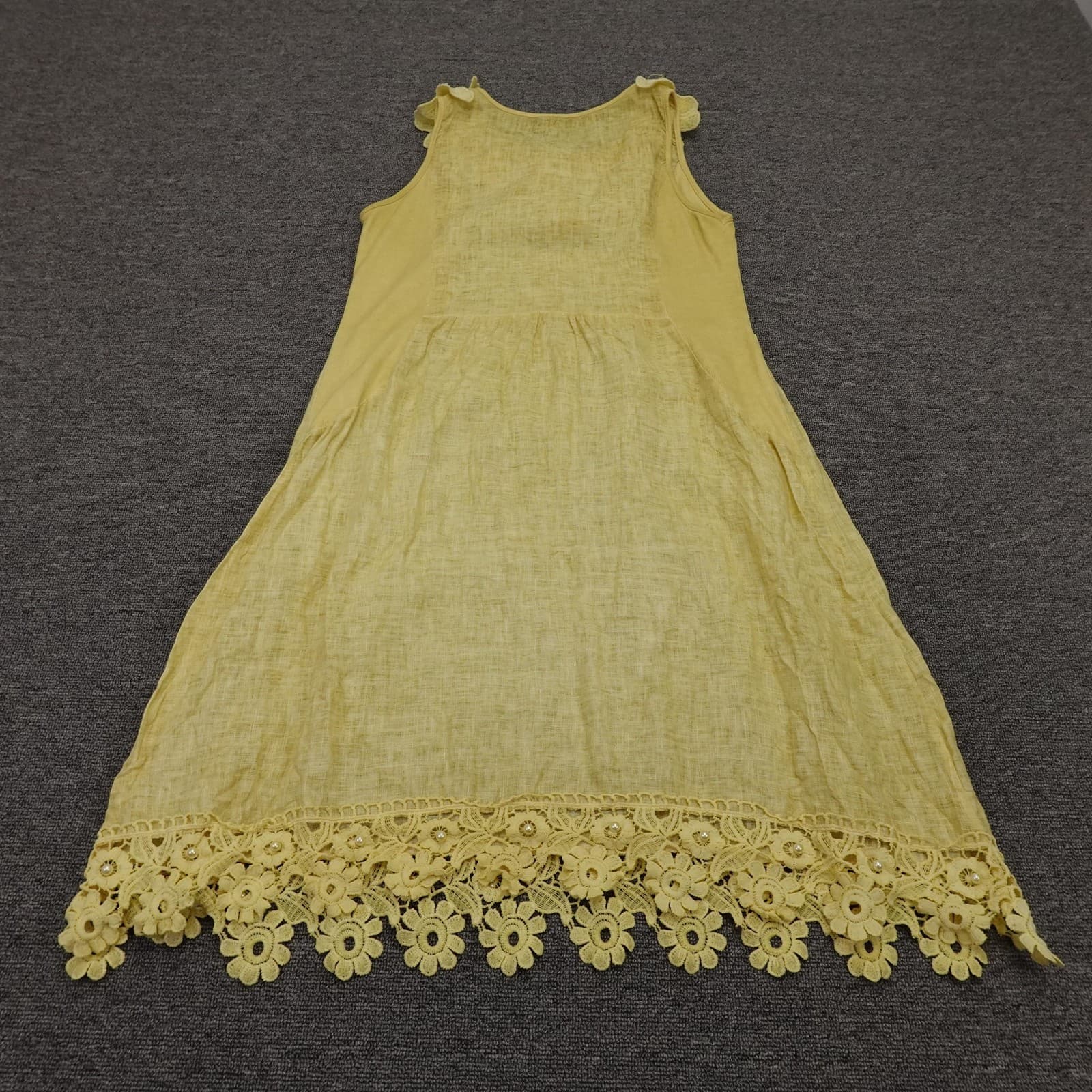 OTTANTOTTO Dress Womens Medium Yellow Floral Applique Lace Hem Sundress - Thumbnail 4