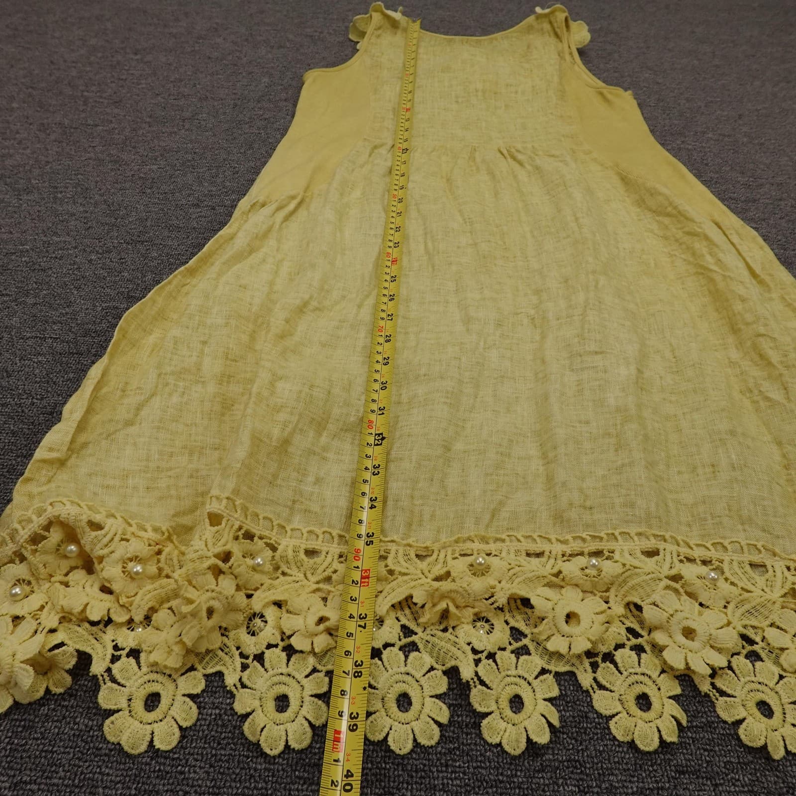 OTTANTOTTO Dress Womens Medium Yellow Floral Applique Lace Hem Sundress - Thumbnail 6