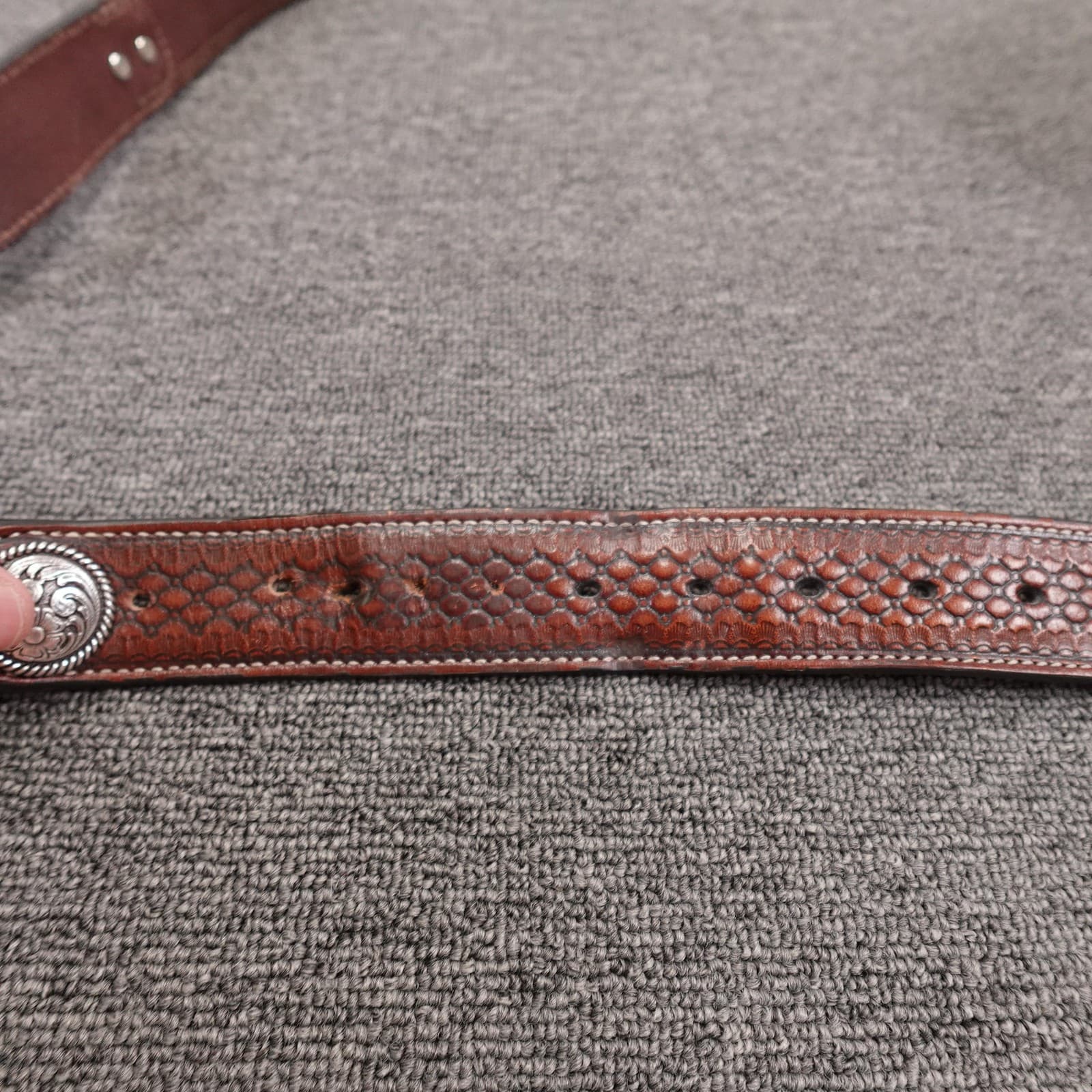 Ariat Belt Mens 42 Brown Leather Beaded Western Concho Geometric Adjustable - Thumbnail 8