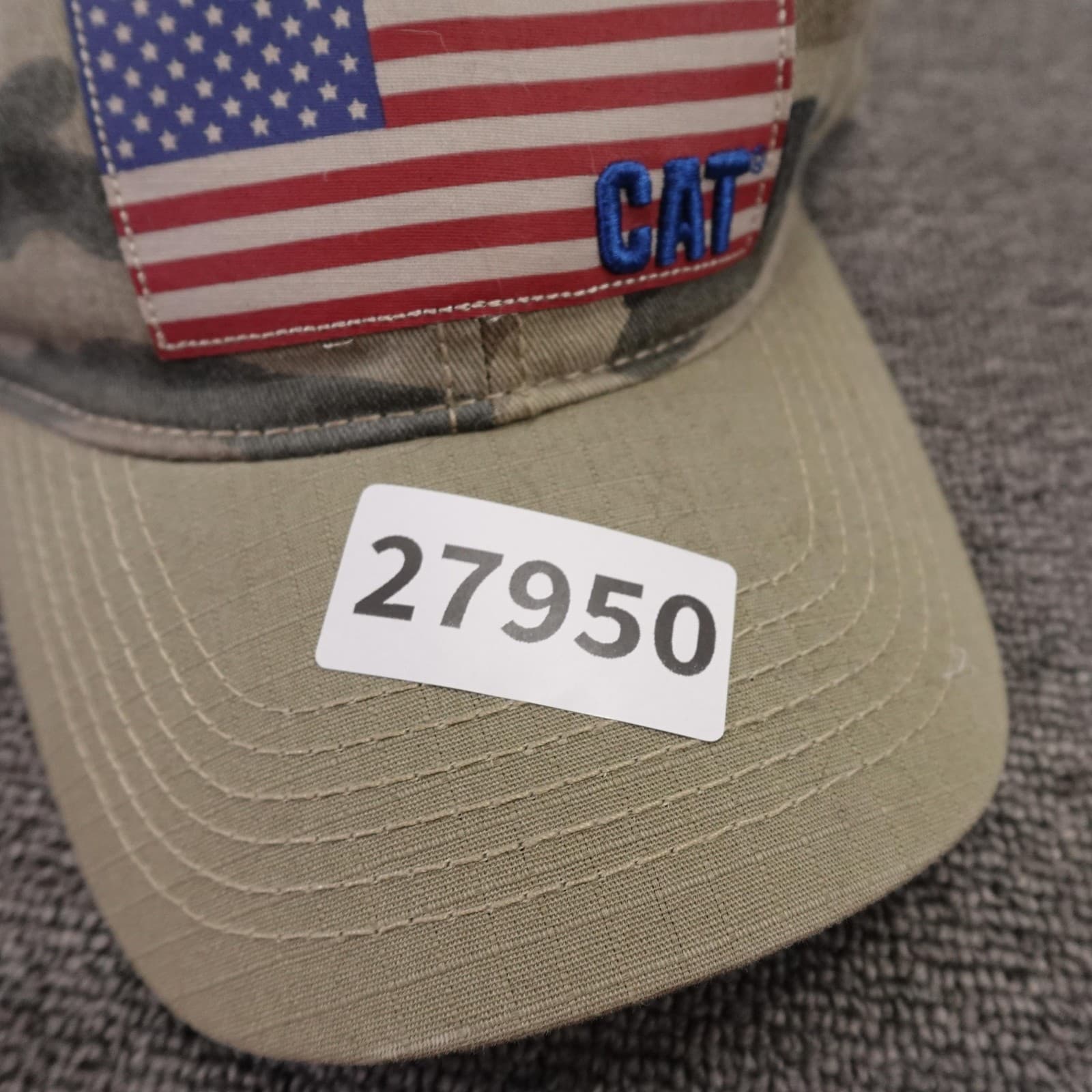 CAT Hat Cap Strap Back Mens One Size Beige Camo USA Flag Patriotic Baseball - Thumbnail 10