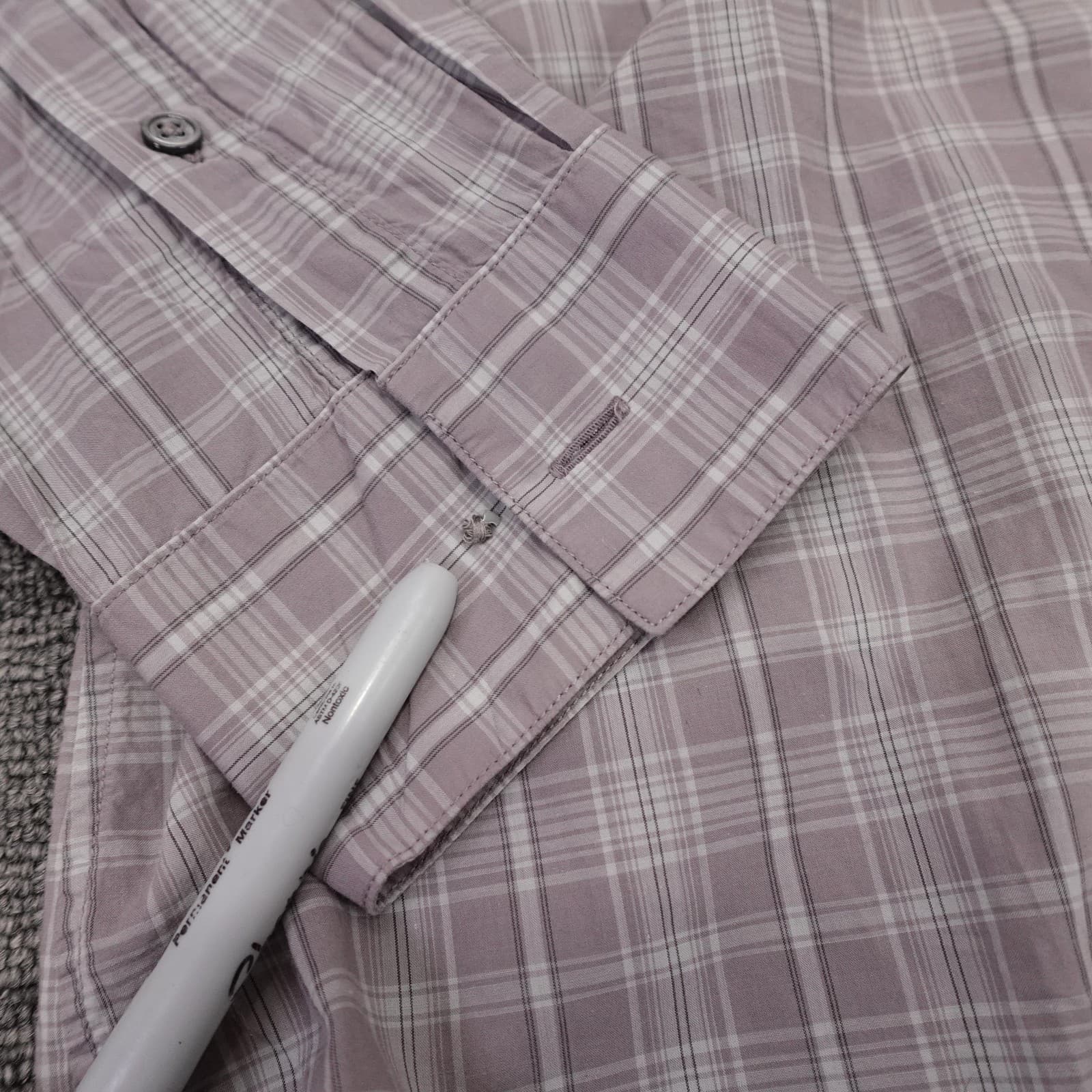 John Varvatos Shirt Mens Medium Purple Plaid Long Sleeve Button Up Cotton Casual - Thumbnail 3