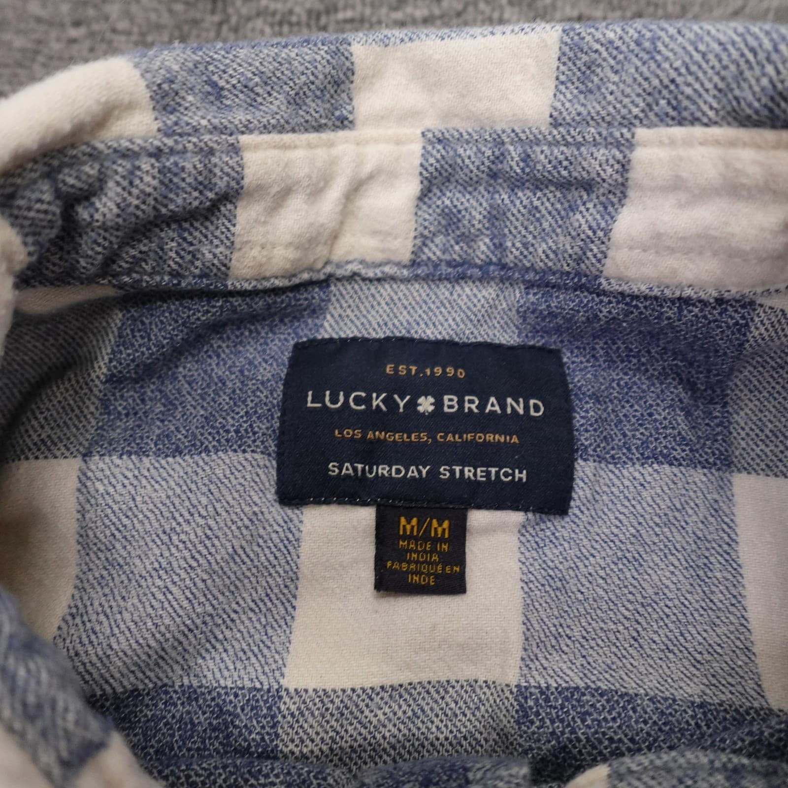 Lucky Brand Saturday Stretch Shirt Mens Medium Blue Plaid Long Sleeve Snap - Thumbnail 3