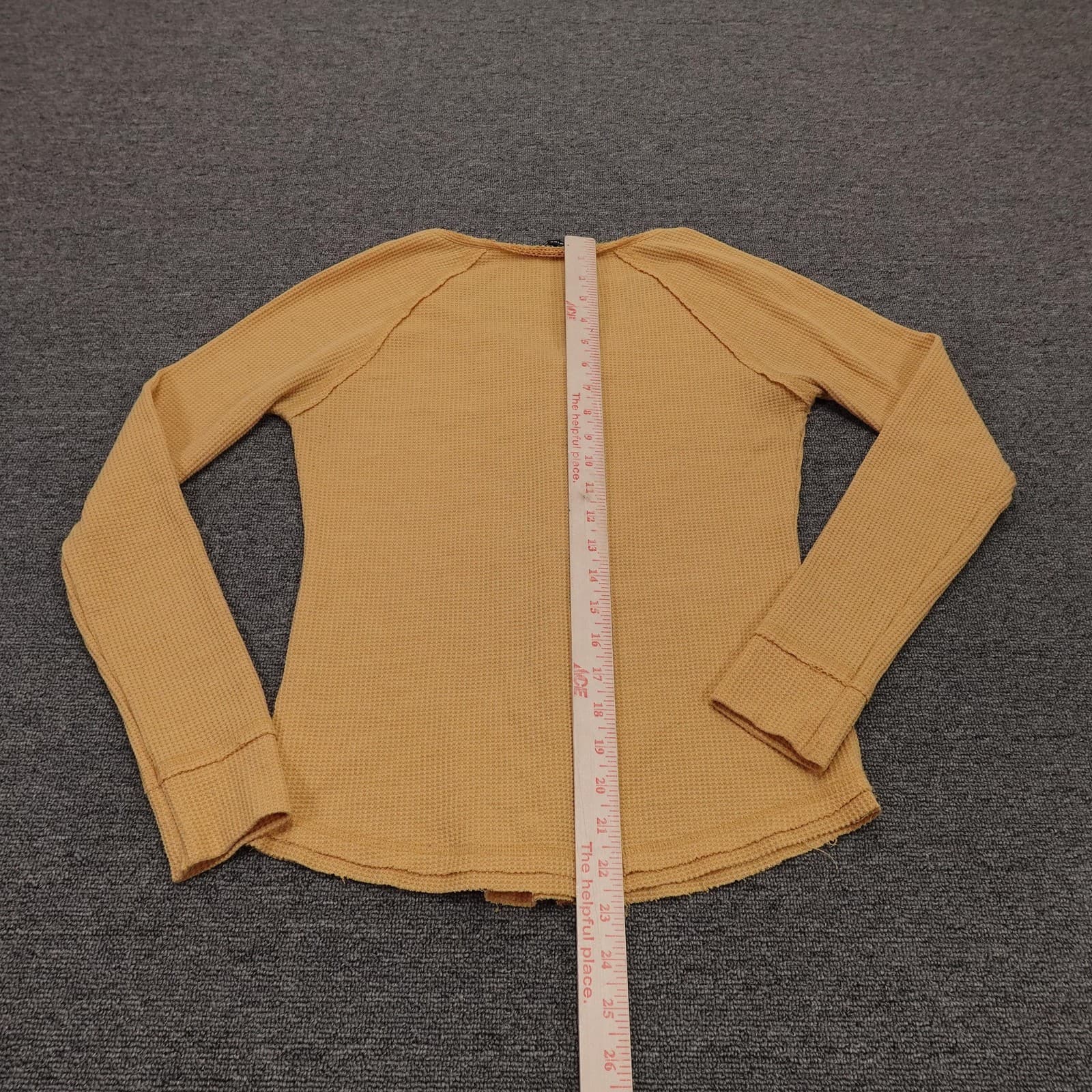 Miss Me Shirt Womens Small Yellow Thermal Waffle Knit Henley Long Sleeve Top - Thumbnail 5