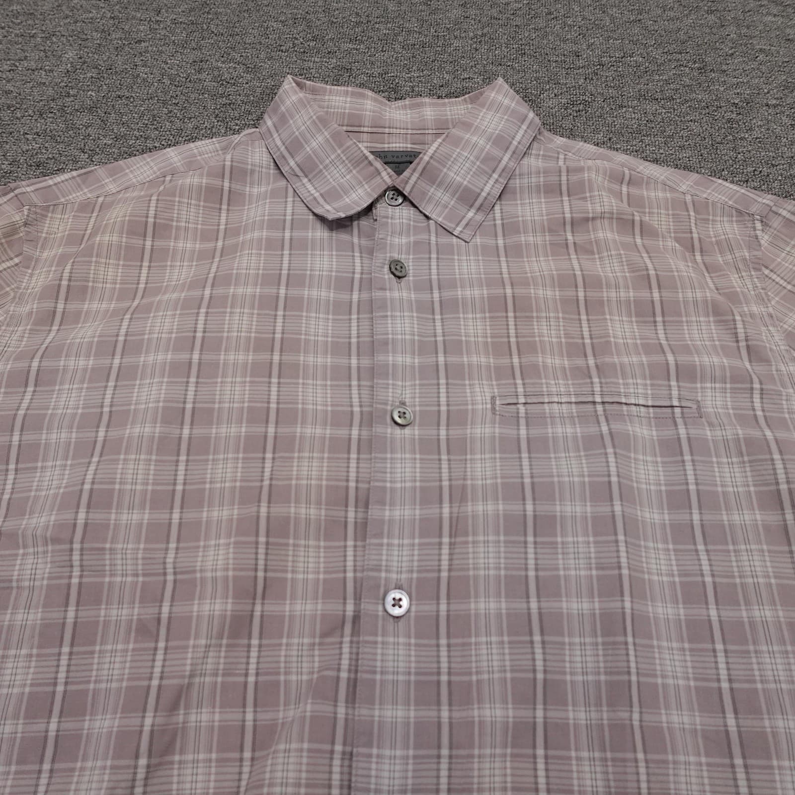 John Varvatos Shirt Mens Medium Purple Plaid Long Sleeve Button Up Cotton Casual - Thumbnail 2