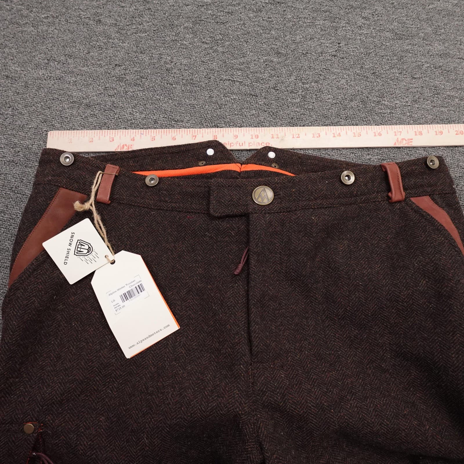 Alps & Meters Snow Pants Mens Large Brown Alpine Winter Trouser Wool Ski - Thumbnail 13