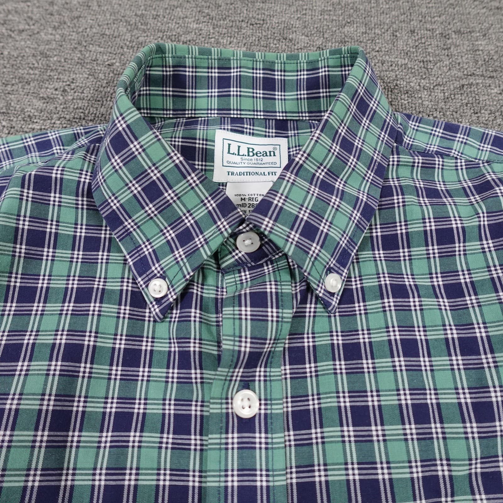 L.L.Bean Shirt Mens Medium Green Plaid Long Sleeve Button Down Cotton Casual - Thumbnail 2