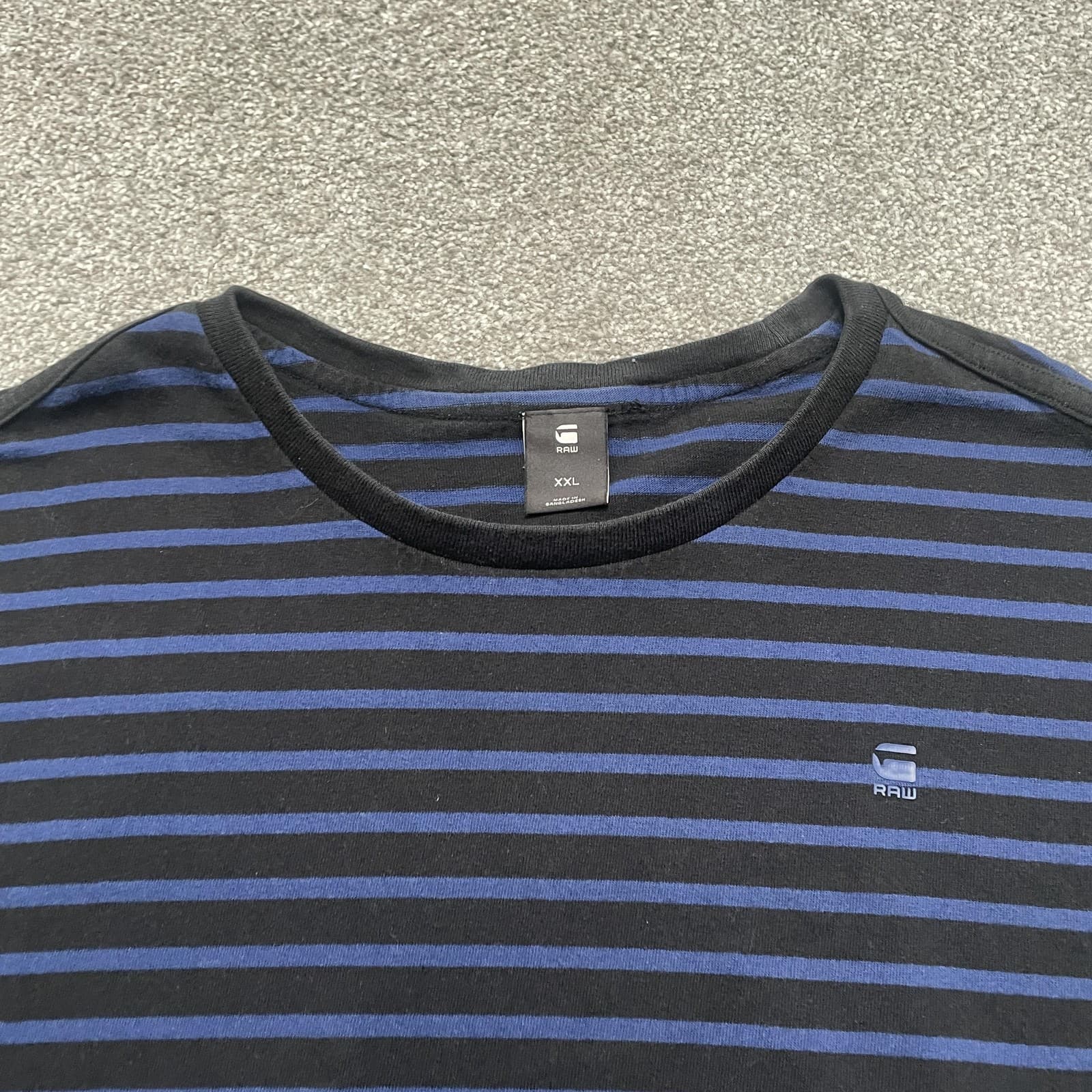 G-Star RAW Shirt Mens 2XL Black Blue Striped Crewneck Short Sleeve Logo Casual - Thumbnail 2