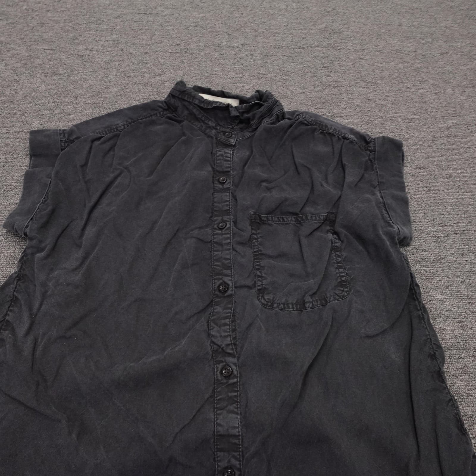 Cloth & Stone Shirt Dress Womens Small Black Short Sleeve Button Front - Thumbnail 2