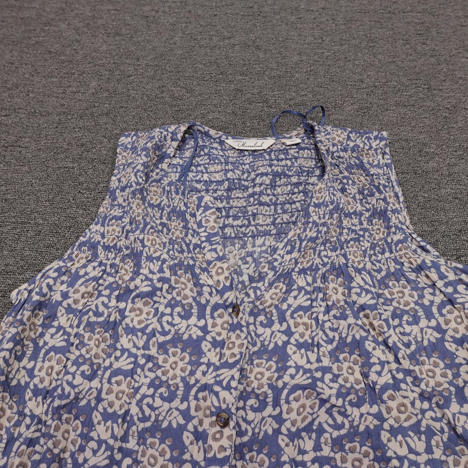 Caffe Marrakesh Tank Top Womens Medium Blue Floral Button Down Rayon Tunic Boho - Thumbnail 2