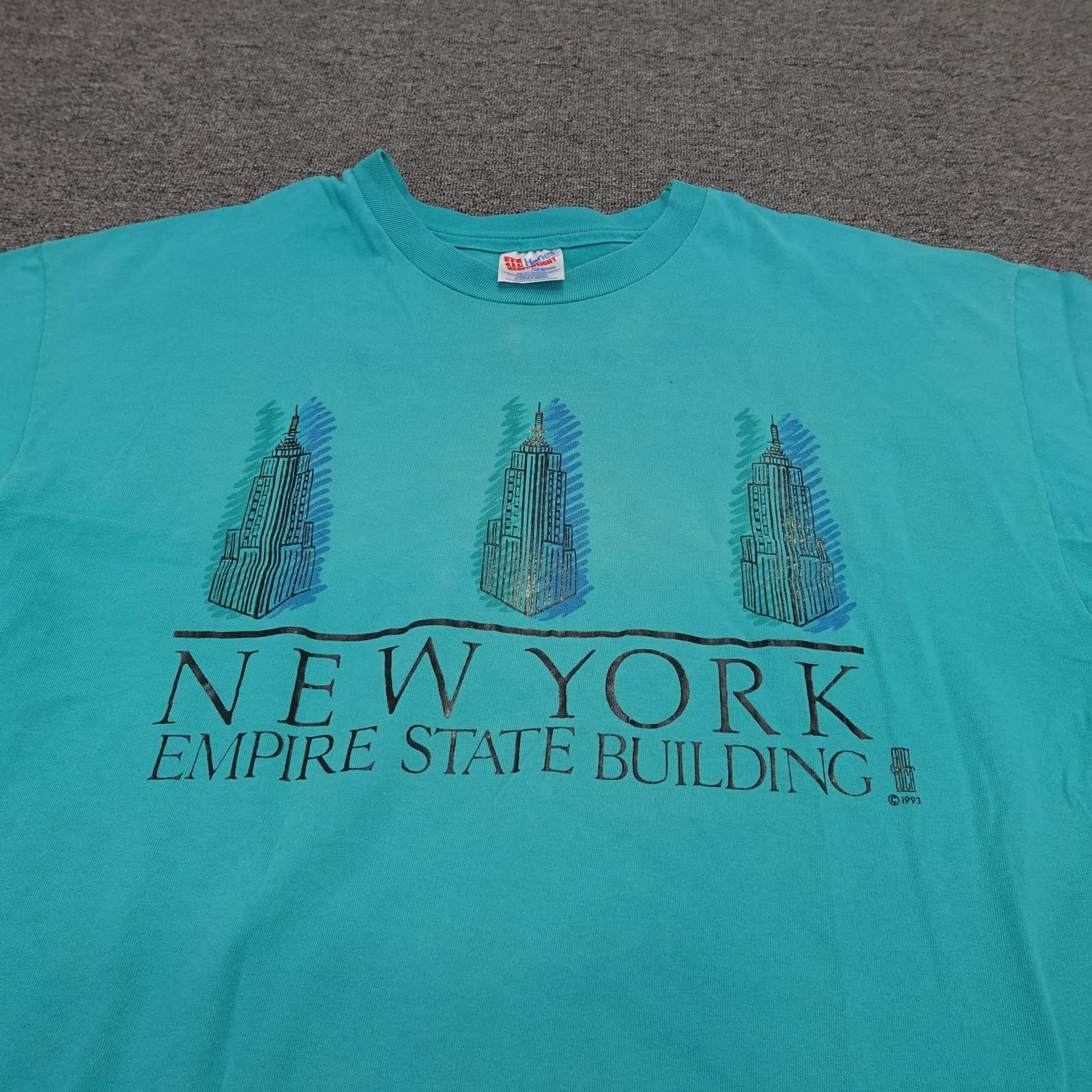 Vintage New York Empire State Building Shirt Mens XL Blue Hanes Graphic 1993 90s - Thumbnail 2