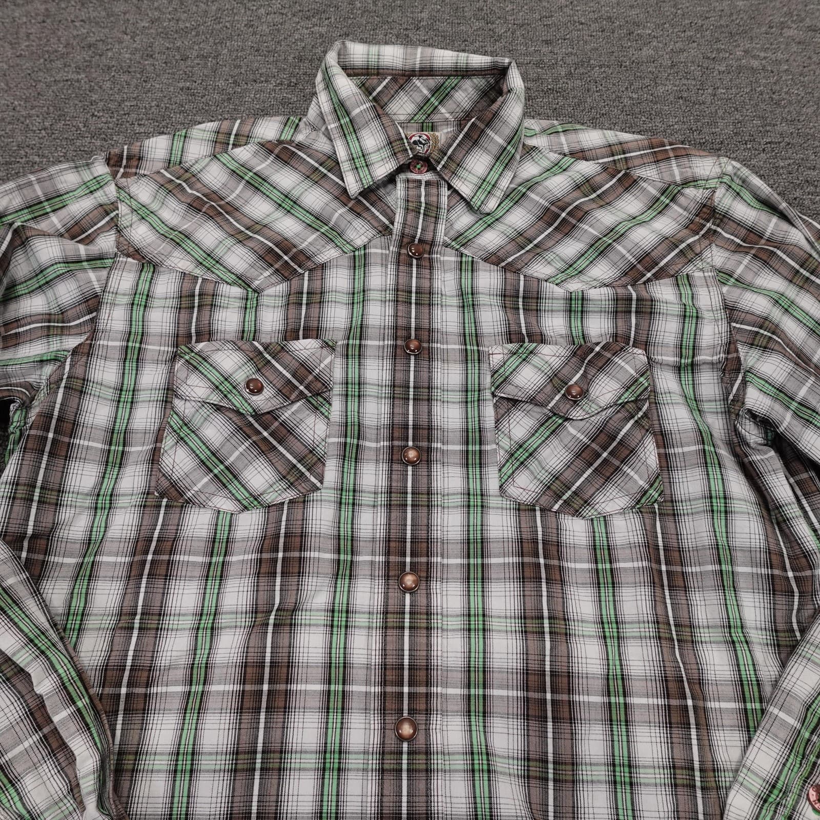 Cinch Shirt Boys Large Green Brown Plaid Long Sleeve Western Snap Cowboy Casual - Thumbnail 2