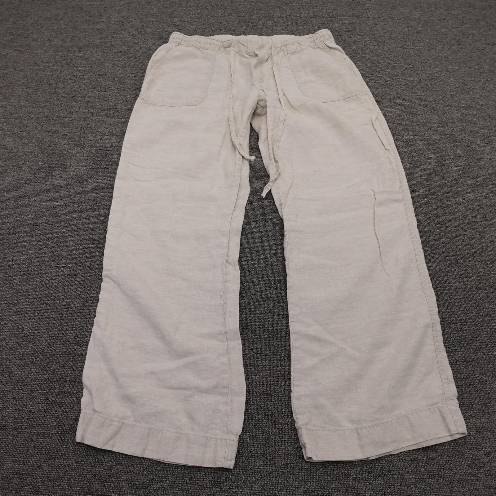 Allen Allen Pants Womens Large Beige Linen Drawstring Elastic Waist Casual