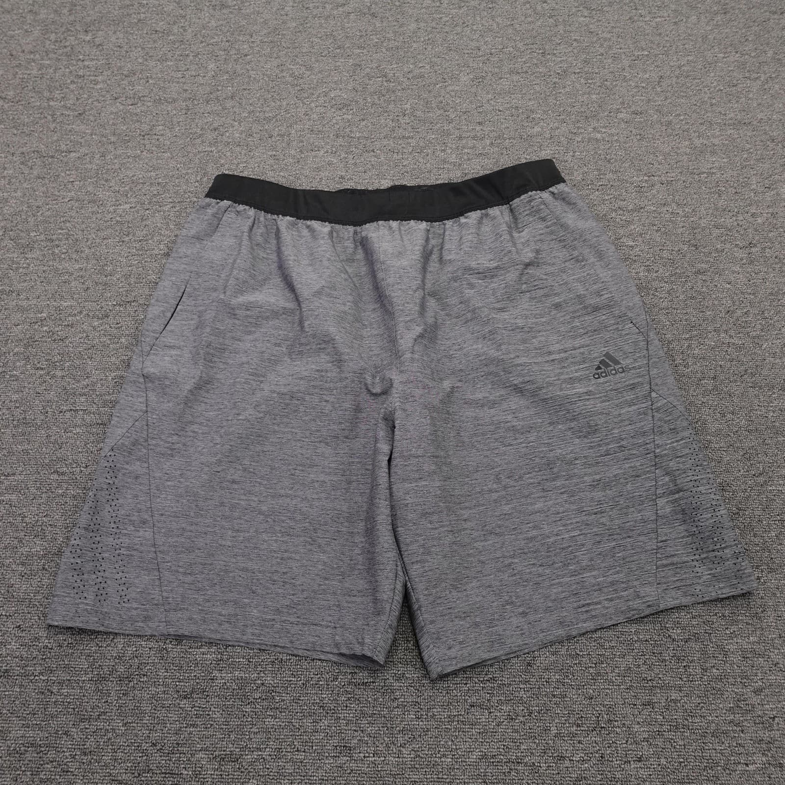 Adidas Shorts Mens XL Gray Jersey Athletic Drawstring Stretch Running Gym